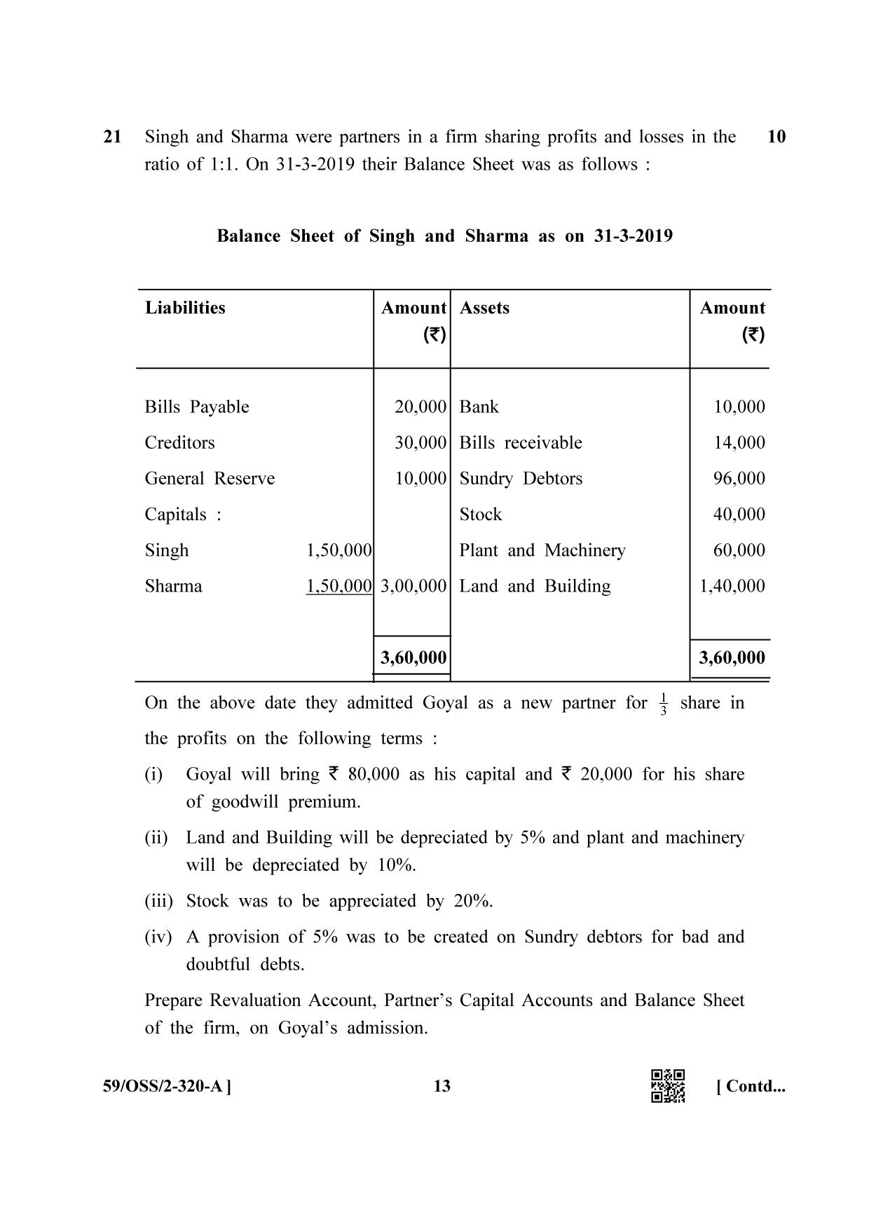 NIOS October 2019 Class 12 Accountancy (SET A) Question Paper - Page 13