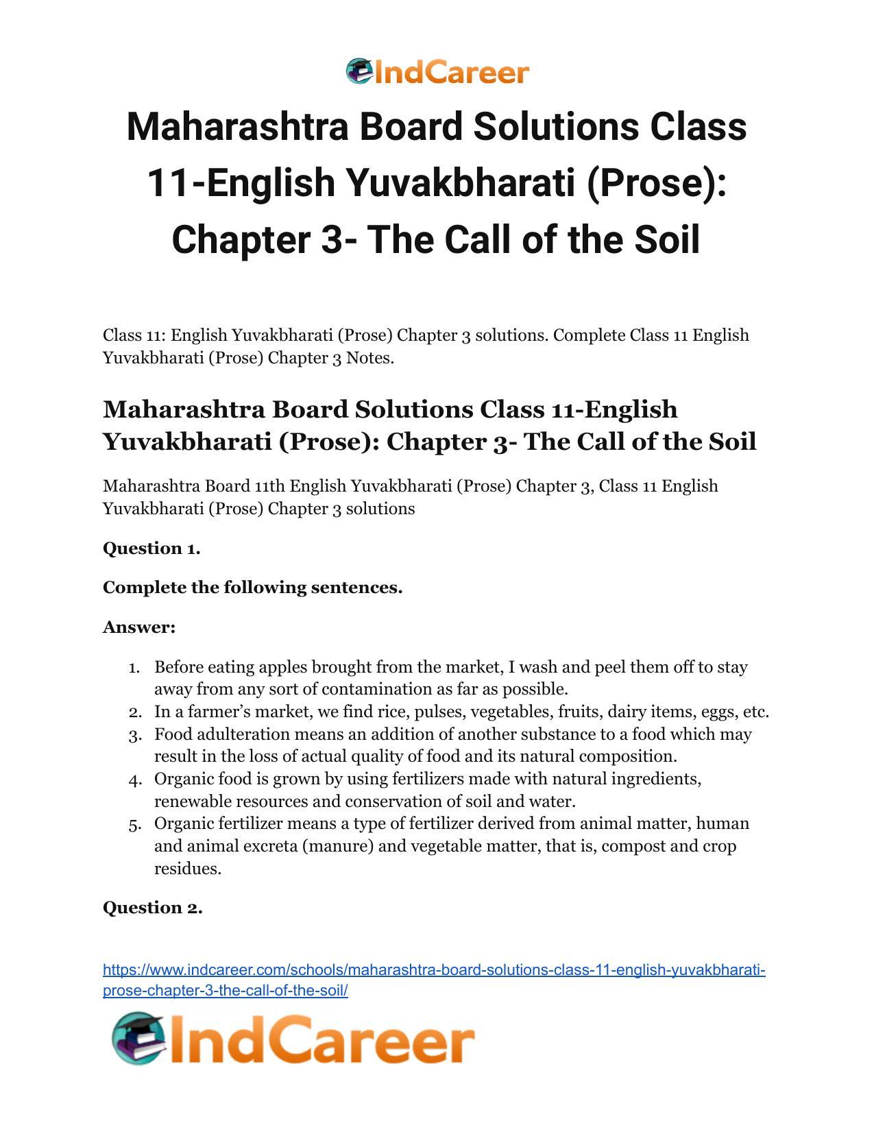 Maharashtra Board Solutions Class 11-English Yuvakbharati (Prose): Chapter 3- The Call of the Soil - Page 2