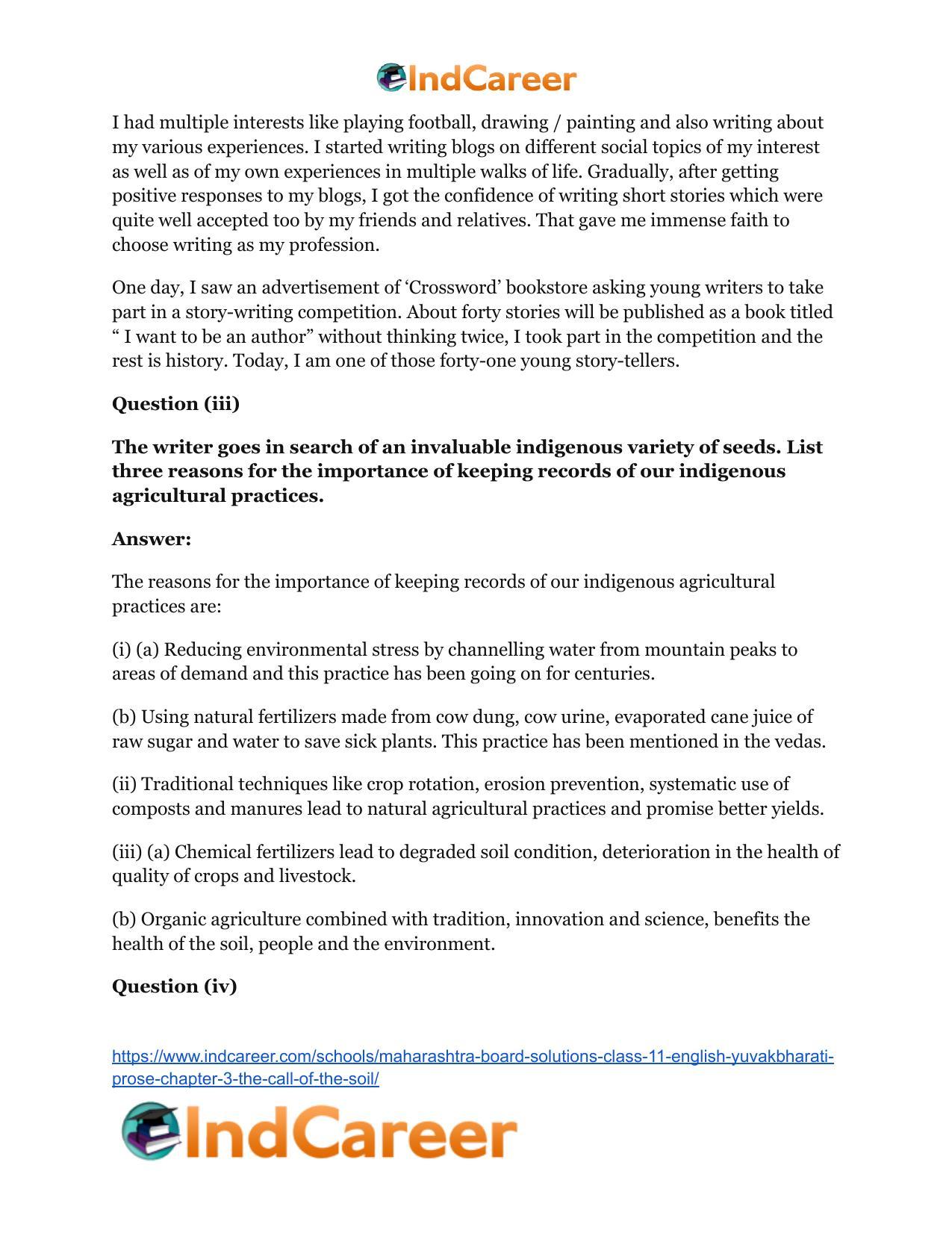 Maharashtra Board Solutions Class 11-English Yuvakbharati (Prose): Chapter 3- The Call of the Soil - Page 10