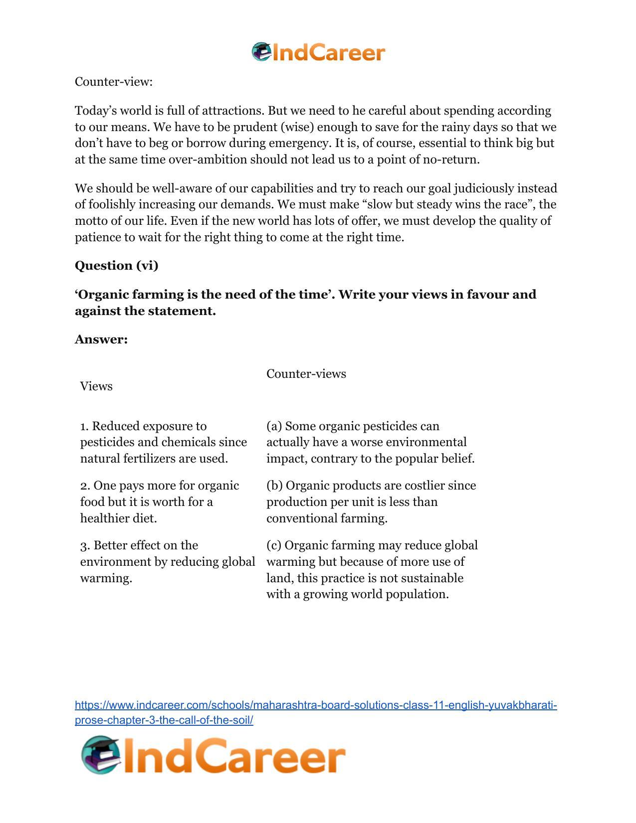 Maharashtra Board Solutions Class 11-English Yuvakbharati (Prose): Chapter 3- The Call of the Soil - Page 12