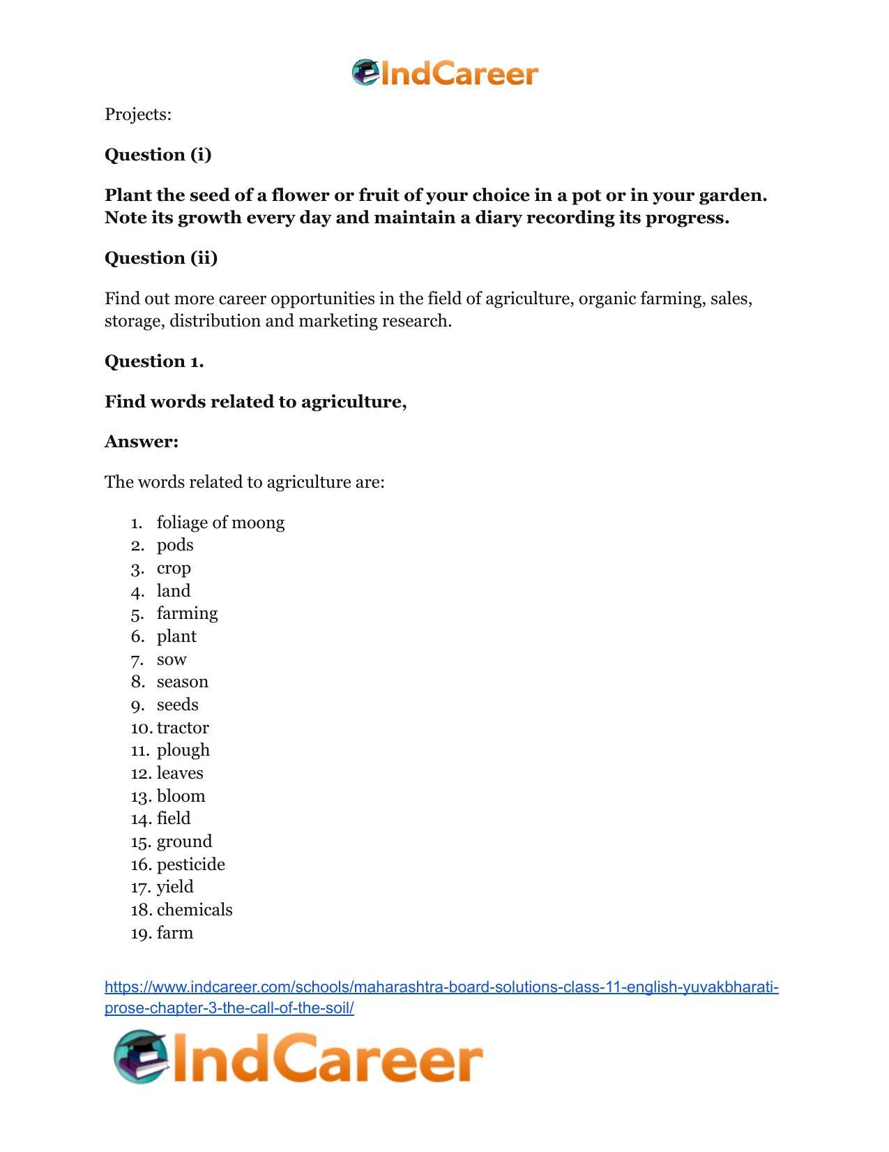 Maharashtra Board Solutions Class 11-English Yuvakbharati (Prose): Chapter 3- The Call of the Soil - Page 14