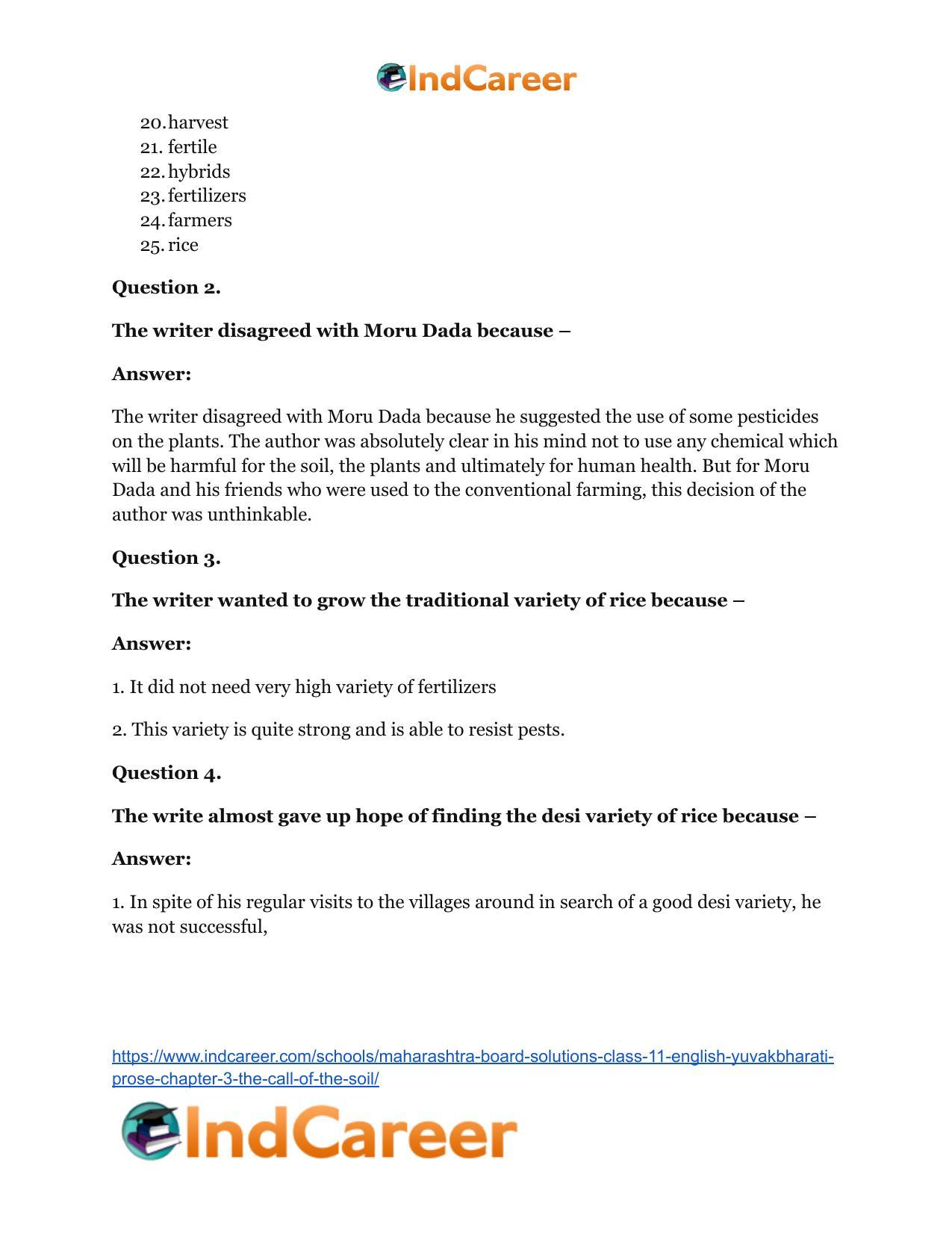 Maharashtra Board Solutions Class 11-English Yuvakbharati (Prose): Chapter 3- The Call of the Soil - Page 15