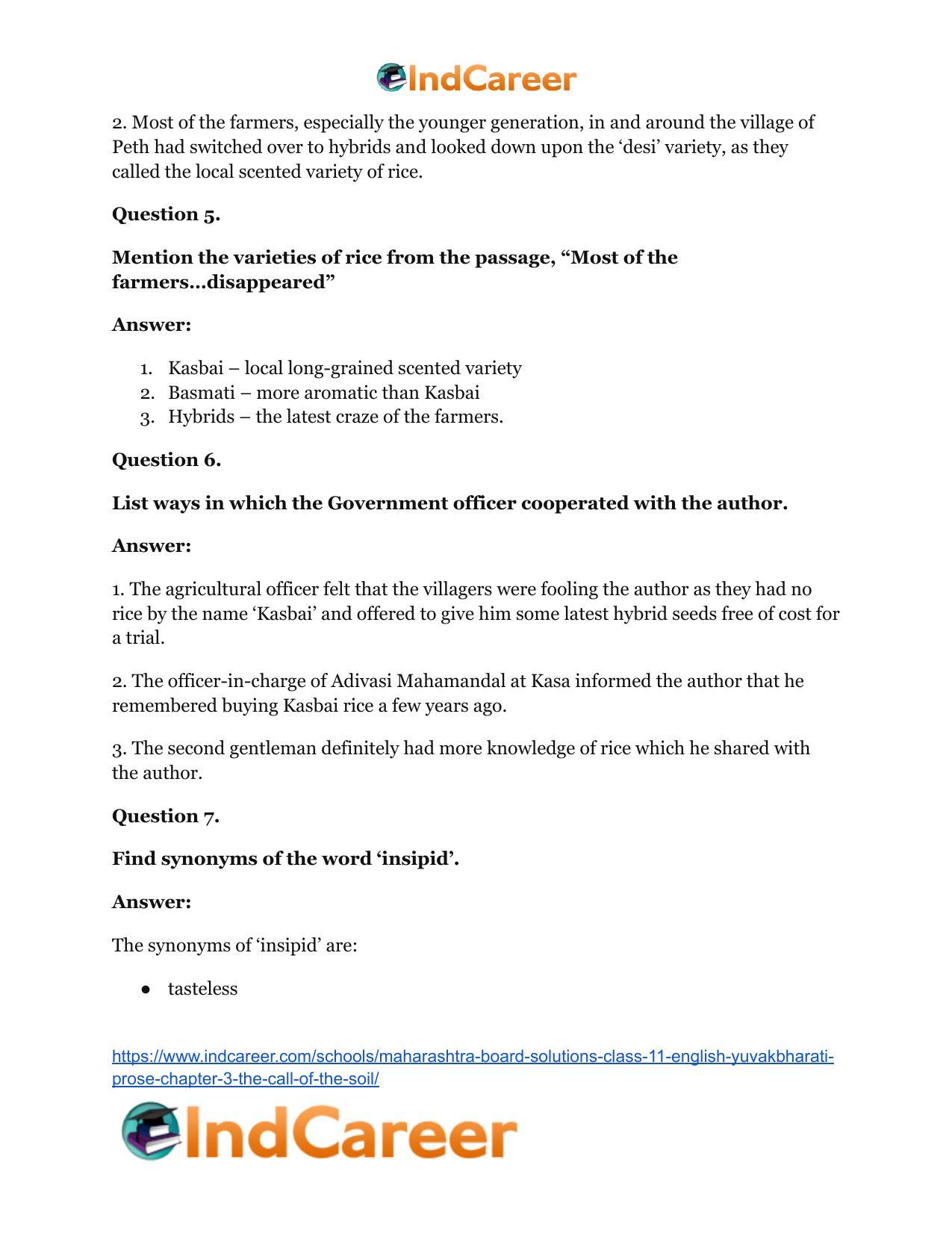 Maharashtra Board Solutions Class 11-English Yuvakbharati (Prose): Chapter 3- The Call of the Soil - Page 16