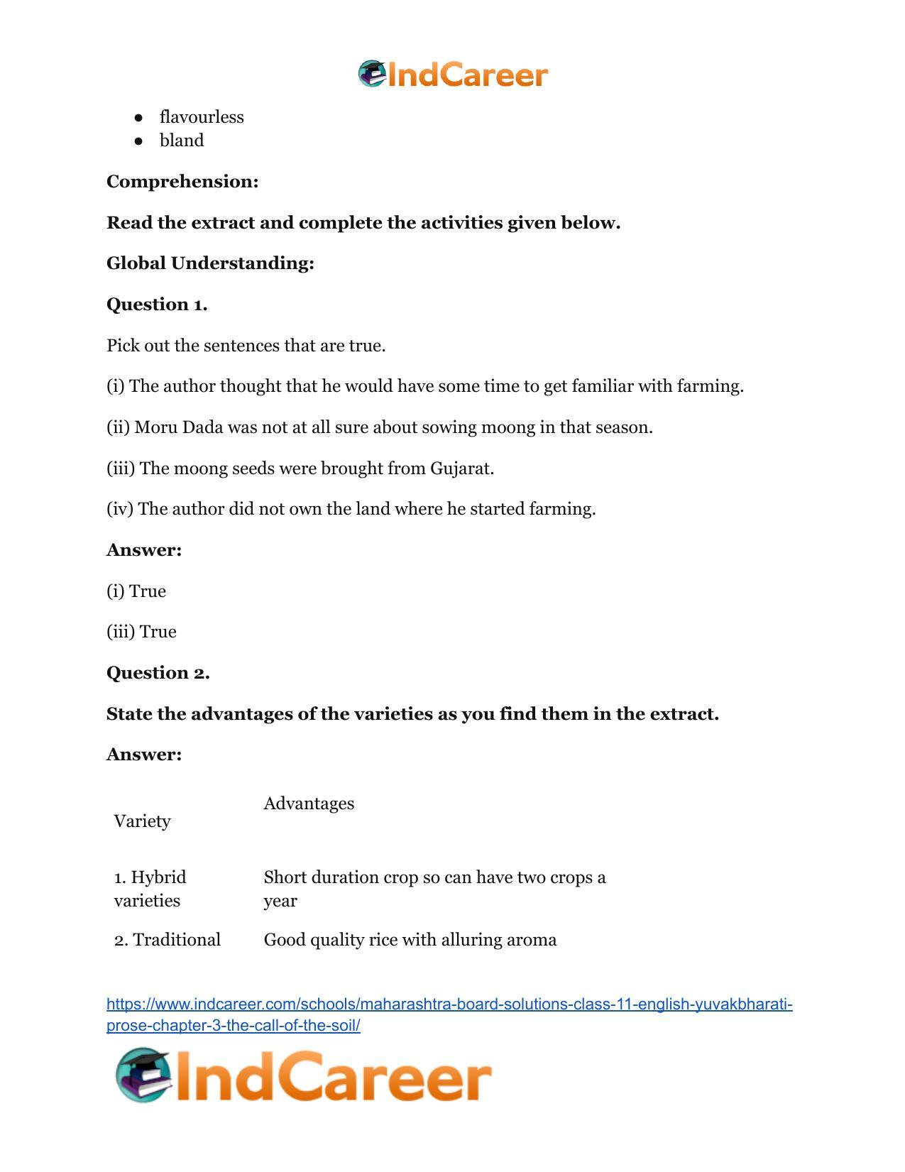 Maharashtra Board Solutions Class 11-English Yuvakbharati (Prose): Chapter 3- The Call of the Soil - Page 17