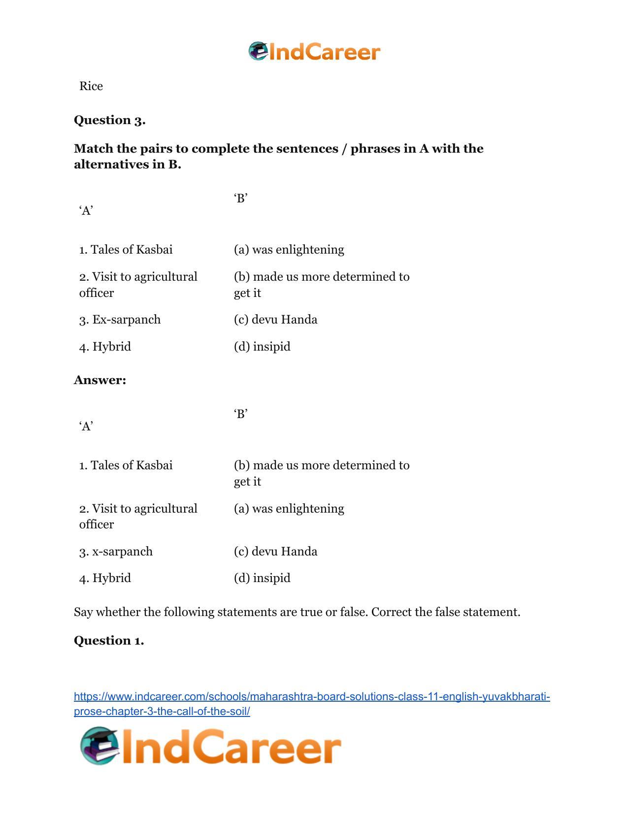 Maharashtra Board Solutions Class 11-English Yuvakbharati (Prose): Chapter 3- The Call of the Soil - Page 18