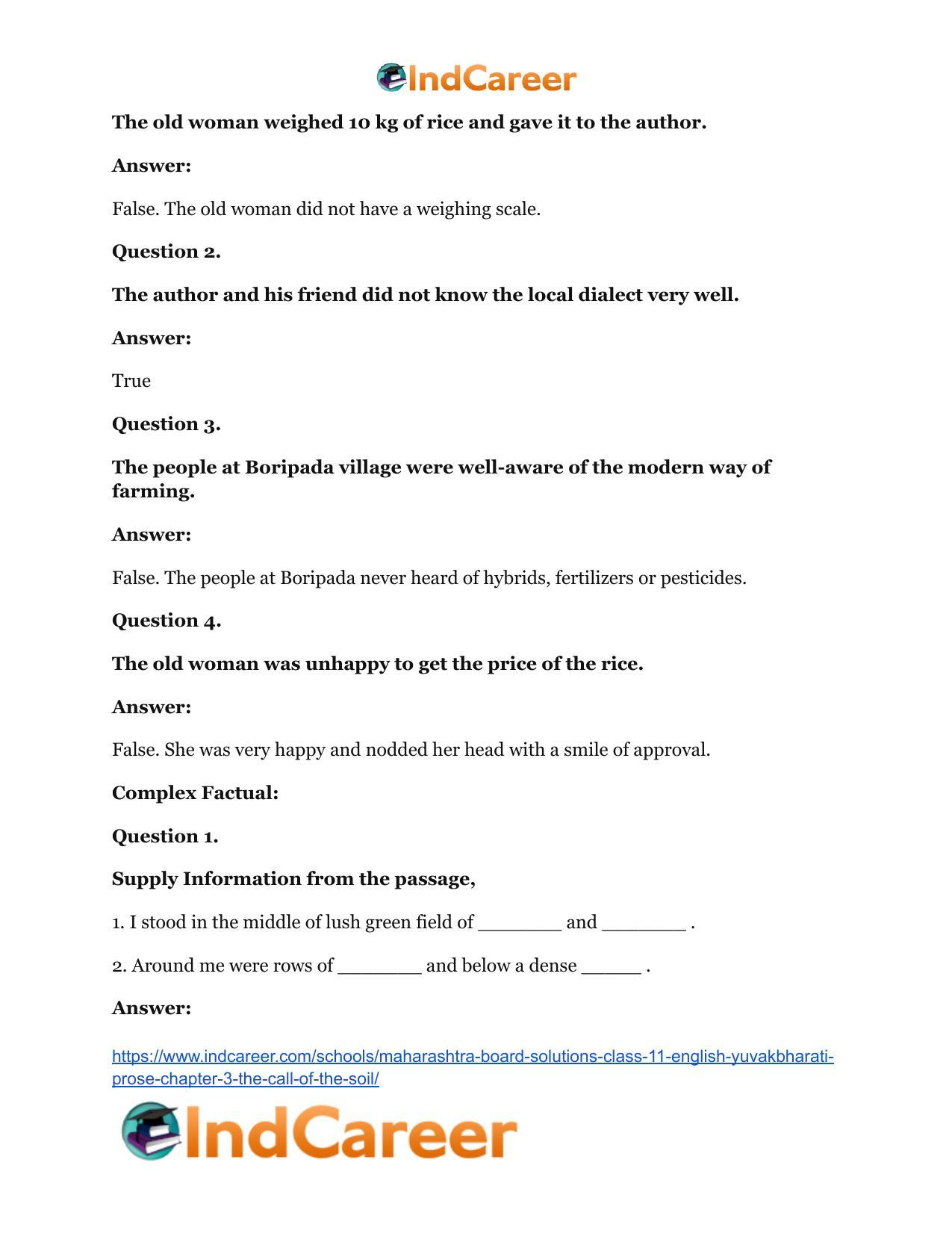 Maharashtra Board Solutions Class 11-English Yuvakbharati (Prose): Chapter 3- The Call of the Soil - Page 19