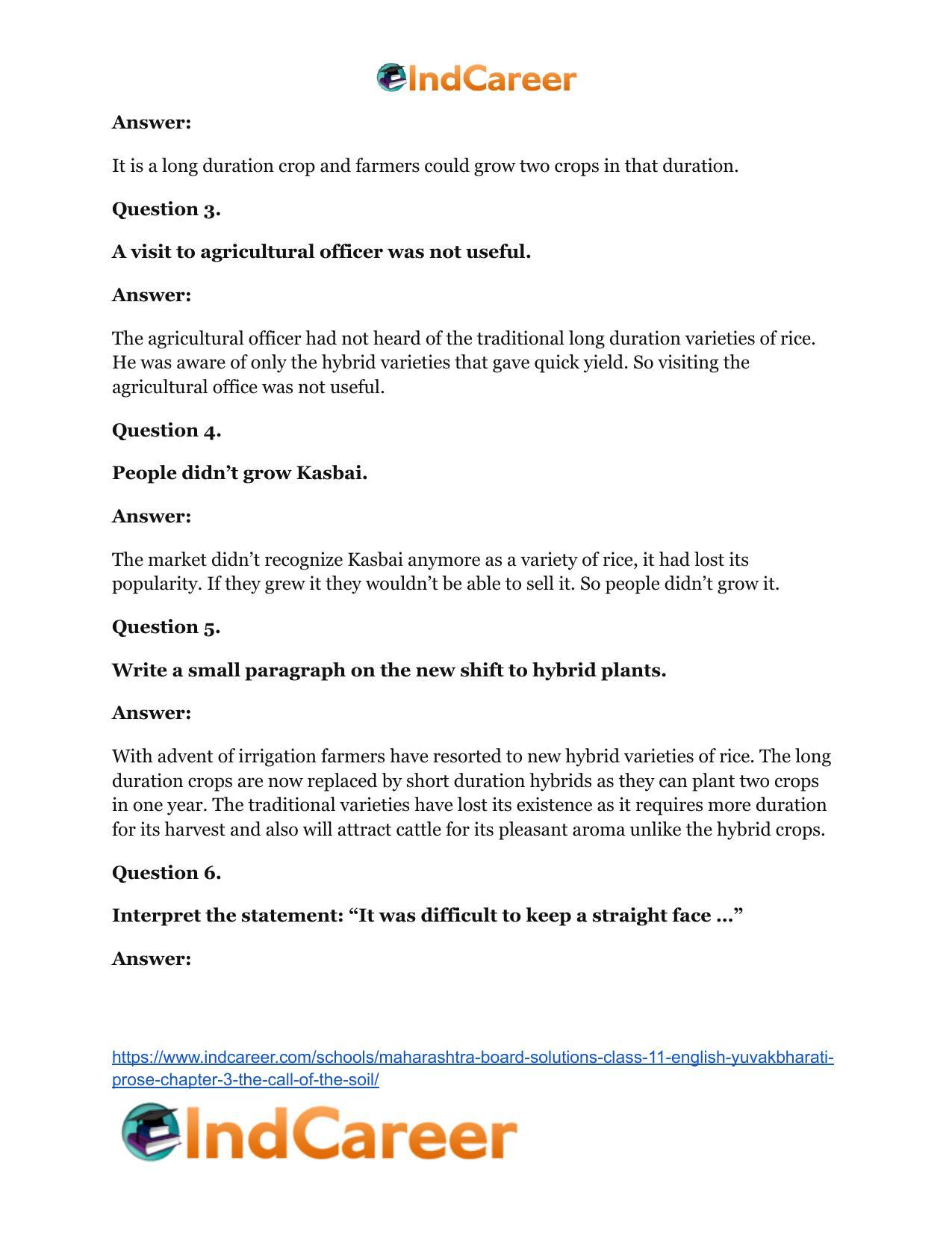 Maharashtra Board Solutions Class 11-English Yuvakbharati (Prose): Chapter 3- The Call of the Soil - Page 22