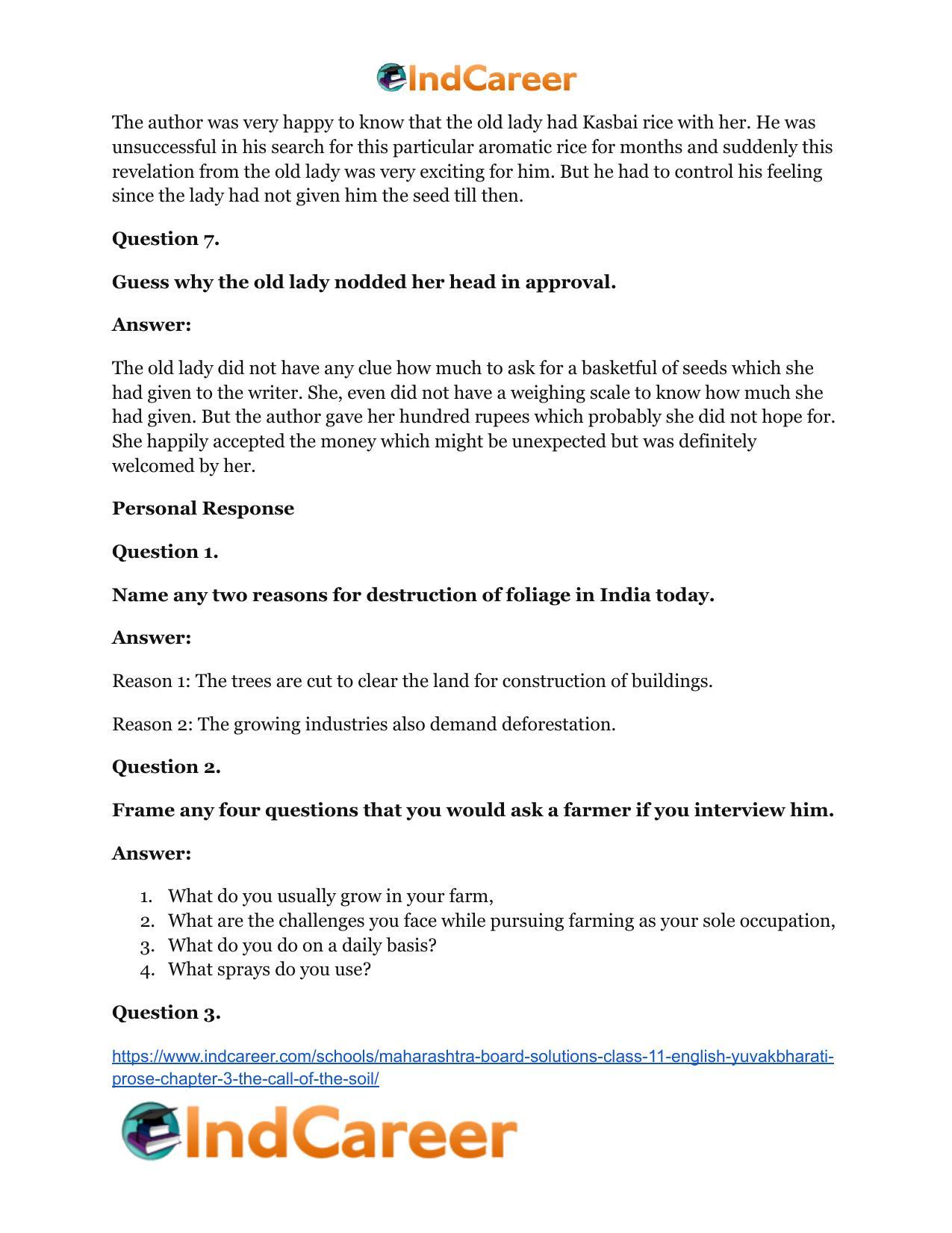 Maharashtra Board Solutions Class 11-English Yuvakbharati (Prose): Chapter 3- The Call of the Soil - Page 23