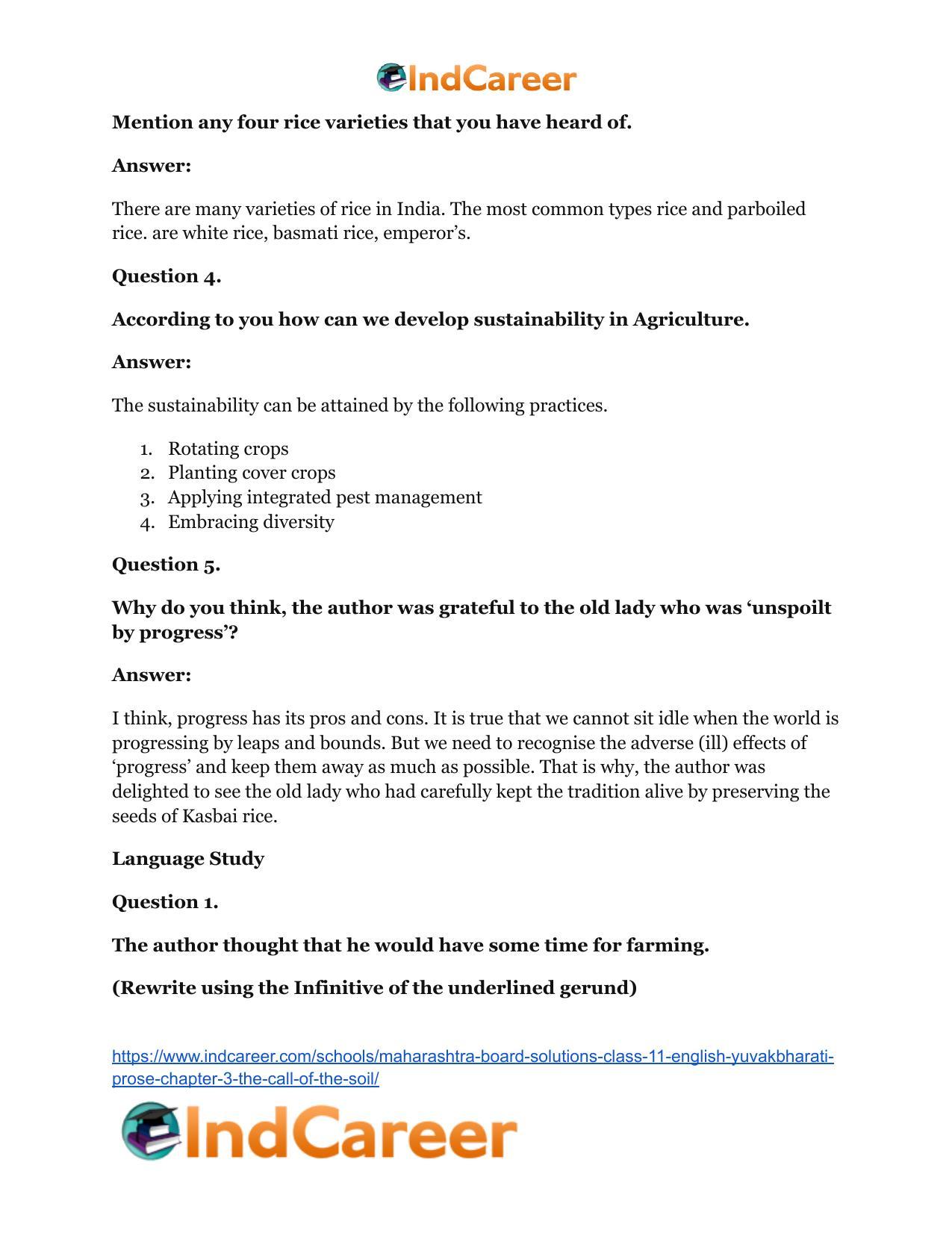 Maharashtra Board Solutions Class 11-English Yuvakbharati (Prose): Chapter 3- The Call of the Soil - Page 24