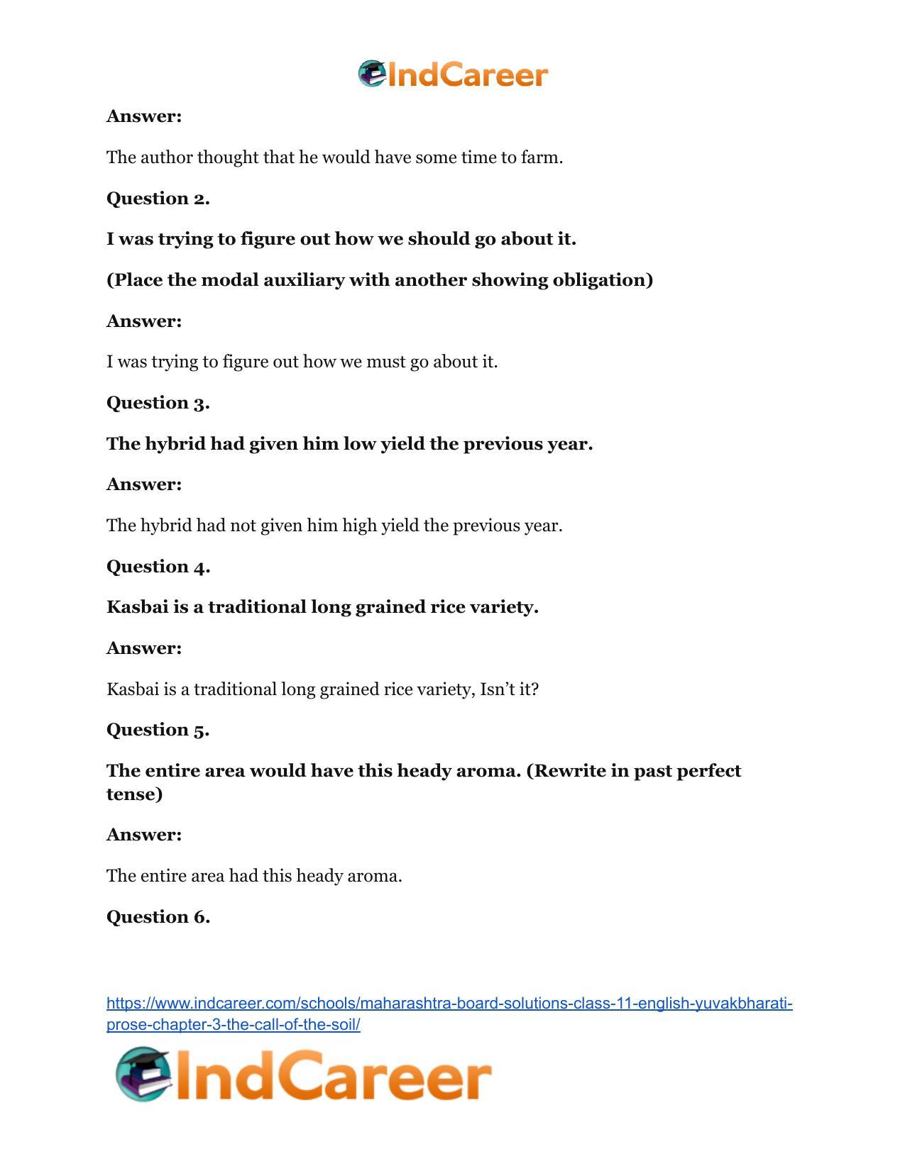 Maharashtra Board Solutions Class 11-English Yuvakbharati (Prose): Chapter 3- The Call of the Soil - Page 25