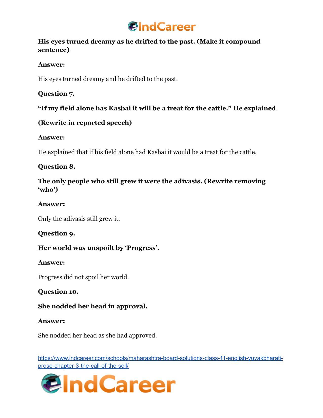 Maharashtra Board Solutions Class 11-English Yuvakbharati (Prose): Chapter 3- The Call of the Soil - Page 26