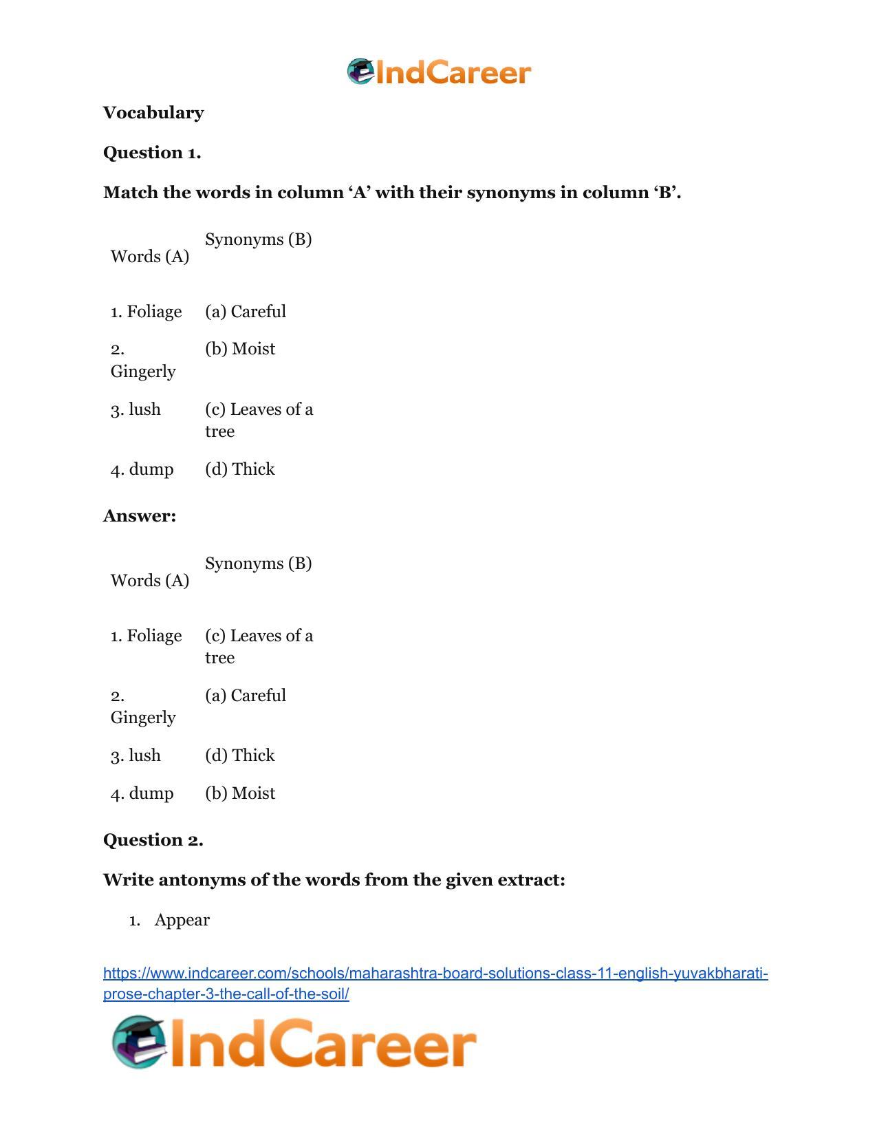 Maharashtra Board Solutions Class 11-English Yuvakbharati (Prose): Chapter 3- The Call of the Soil - Page 27