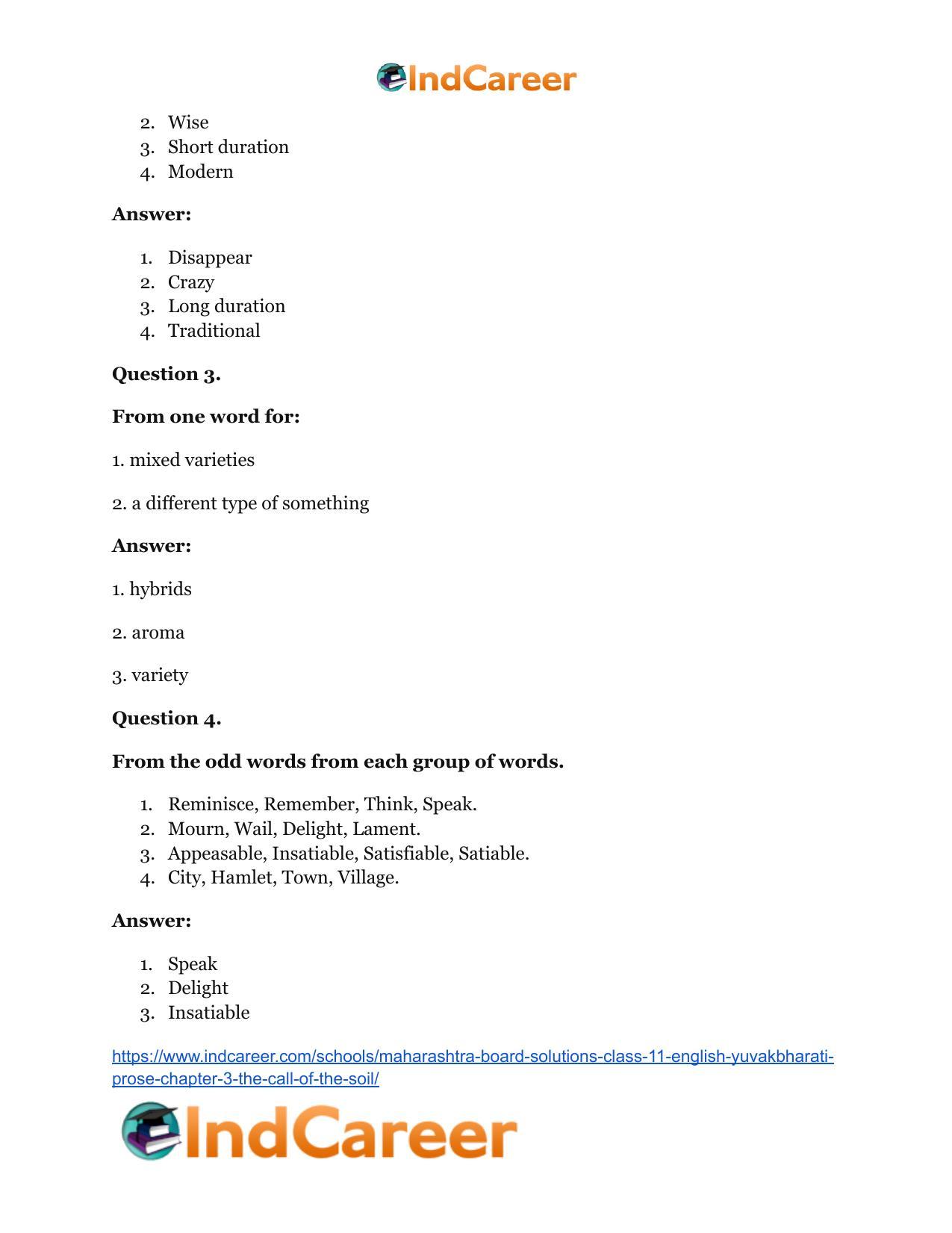 Maharashtra Board Solutions Class 11-English Yuvakbharati (Prose): Chapter 3- The Call of the Soil - Page 28