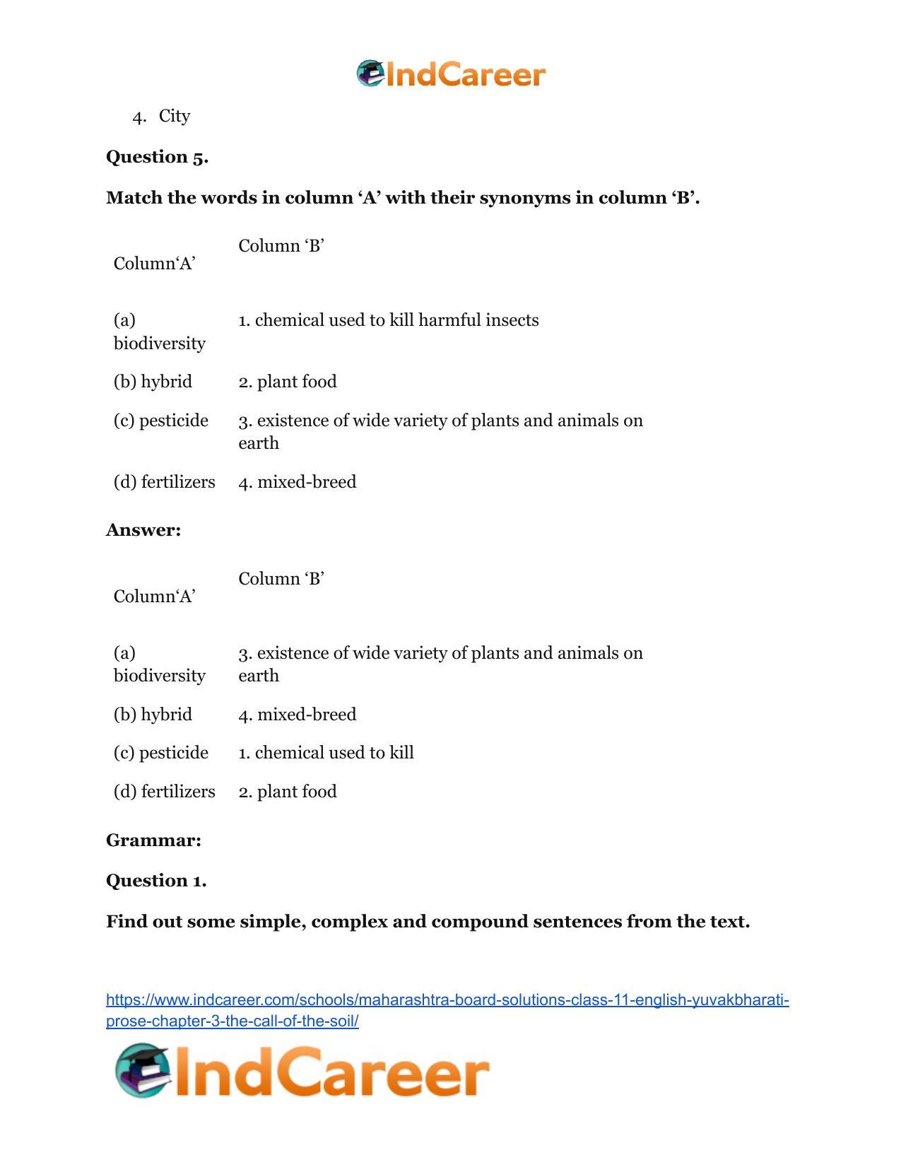 Maharashtra Board Solutions Class 11-English Yuvakbharati (Prose): Chapter 3- The Call of the Soil - Page 29