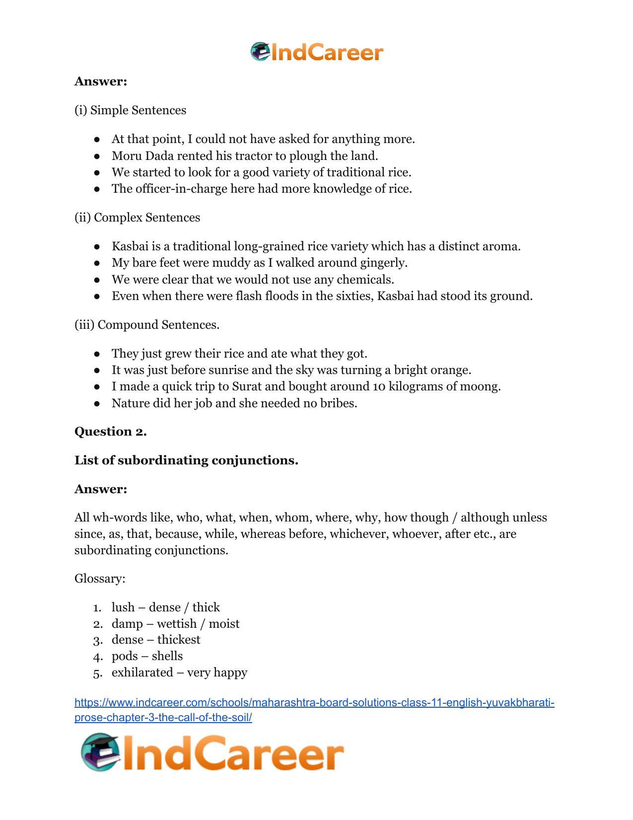 Maharashtra Board Solutions Class 11-English Yuvakbharati (Prose): Chapter 3- The Call of the Soil - Page 30