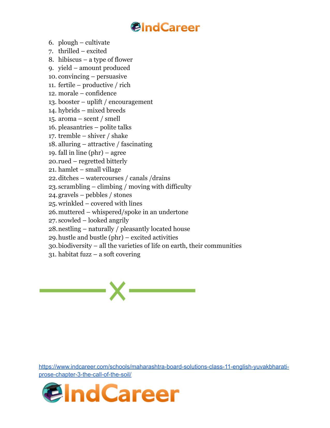 Maharashtra Board Solutions Class 11-English Yuvakbharati (Prose): Chapter 3- The Call of the Soil - Page 31