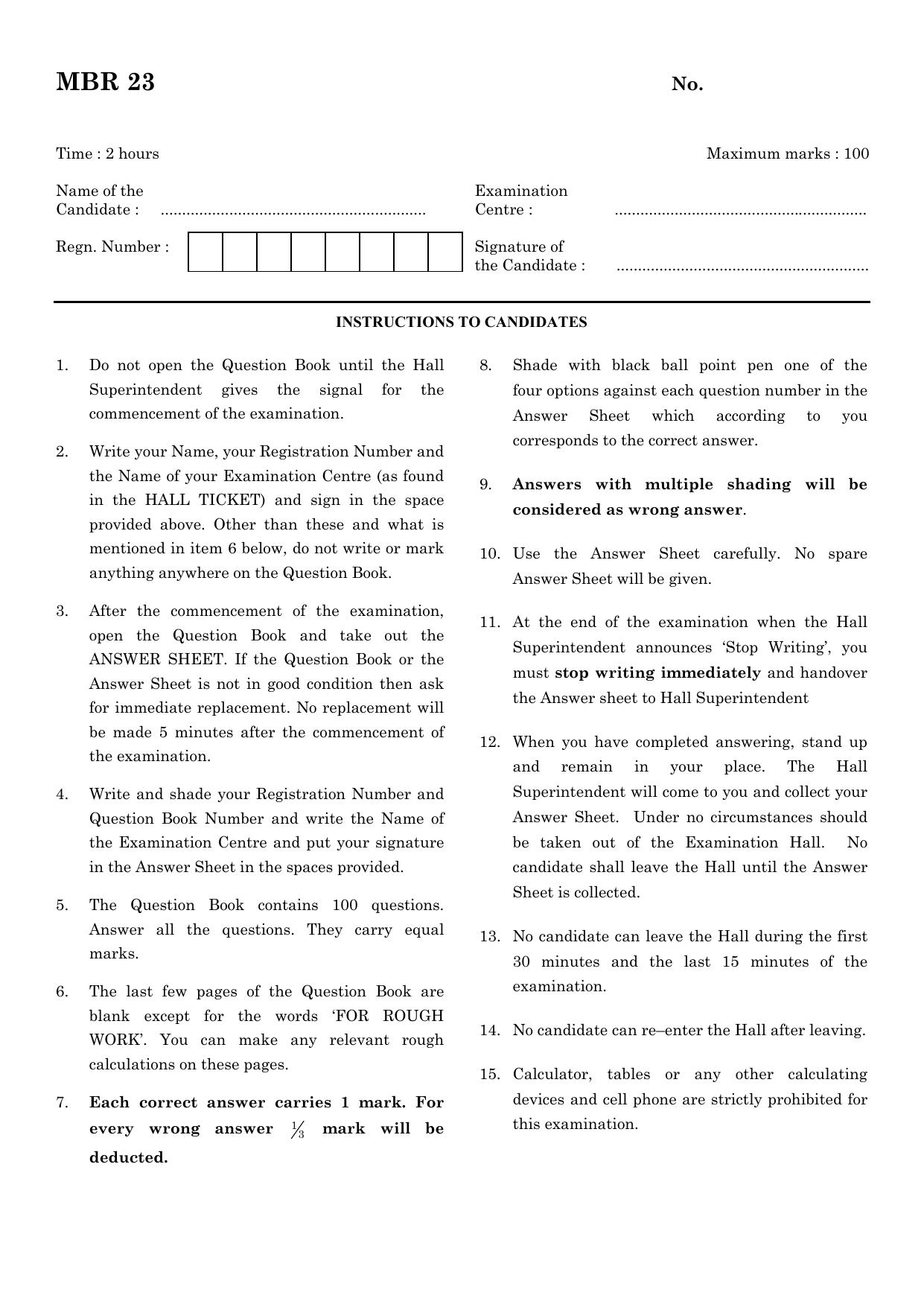 TANCET 2023 MBA Question Paper - Page 1