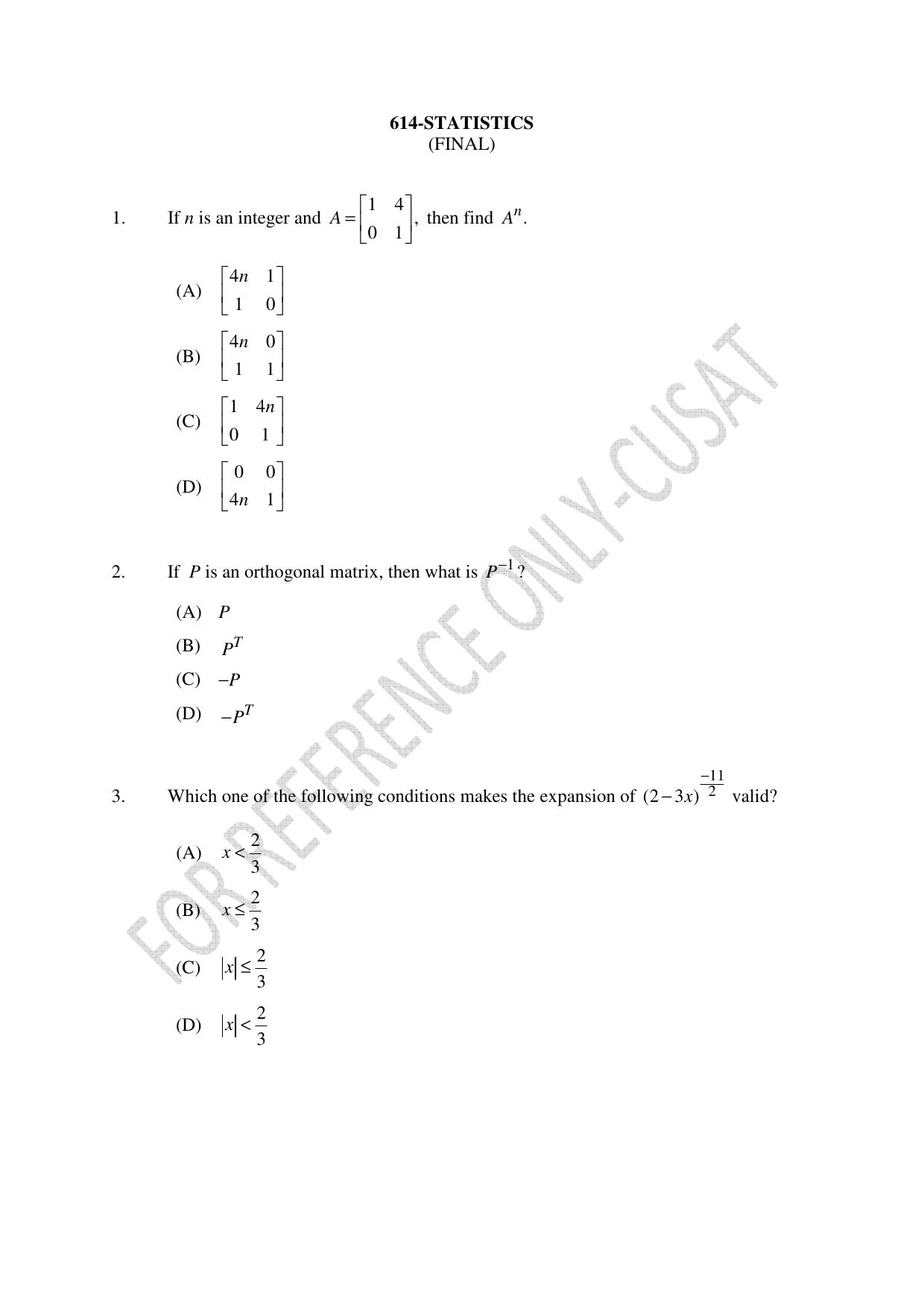 CUSAT CAT 2022 STATISTICS Question Paper - Page 1