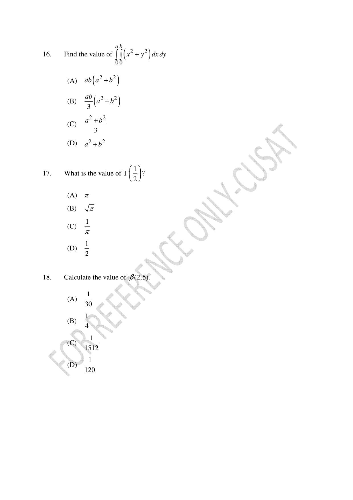 CUSAT CAT 2022 STATISTICS Question Paper - Page 5