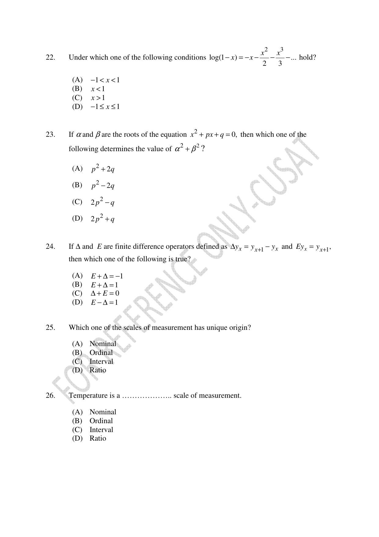 CUSAT CAT 2022 STATISTICS Question Paper - Page 7