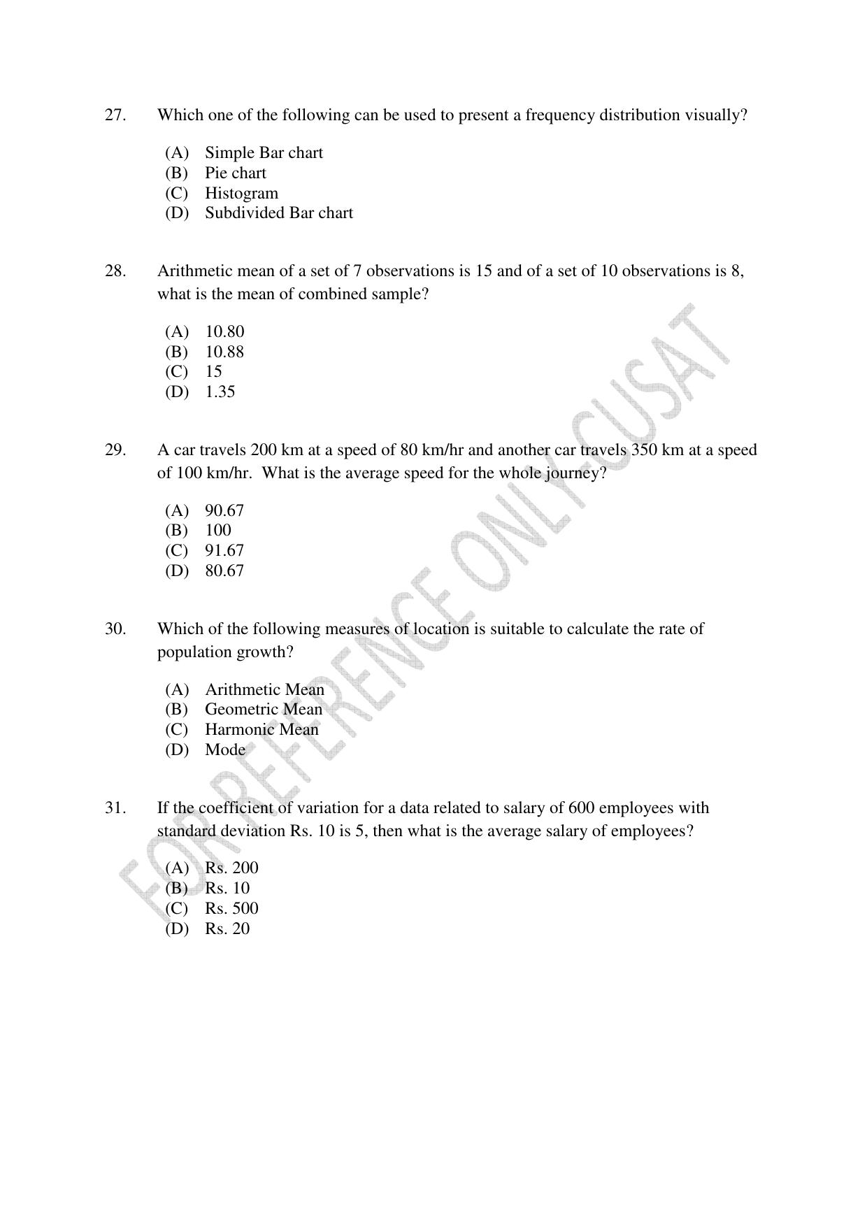 CUSAT CAT 2022 STATISTICS Question Paper - Page 8