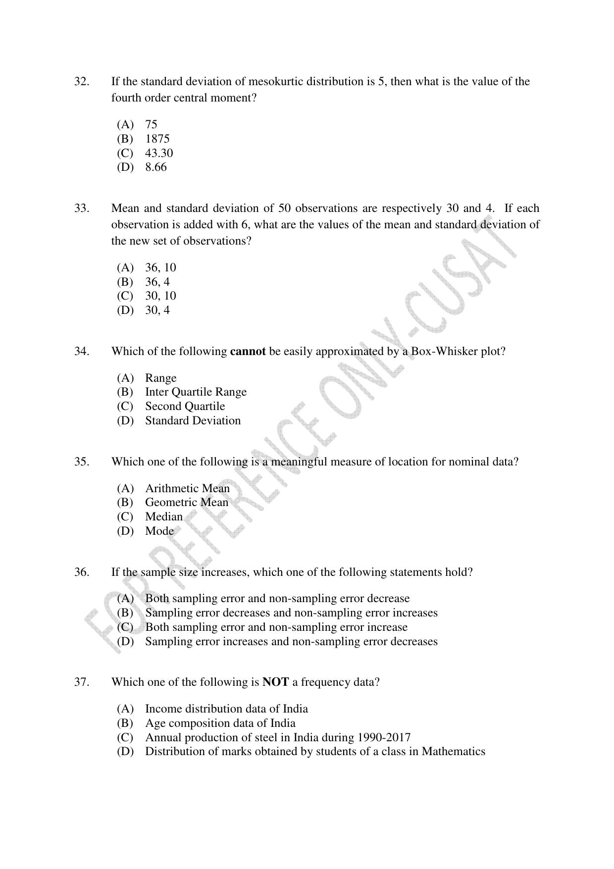 CUSAT CAT 2022 STATISTICS Question Paper - Page 9