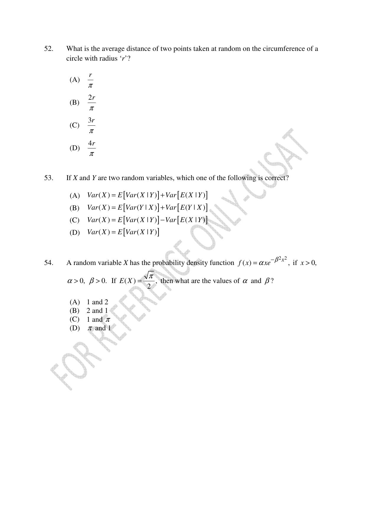 CUSAT CAT 2022 STATISTICS Question Paper - Page 15