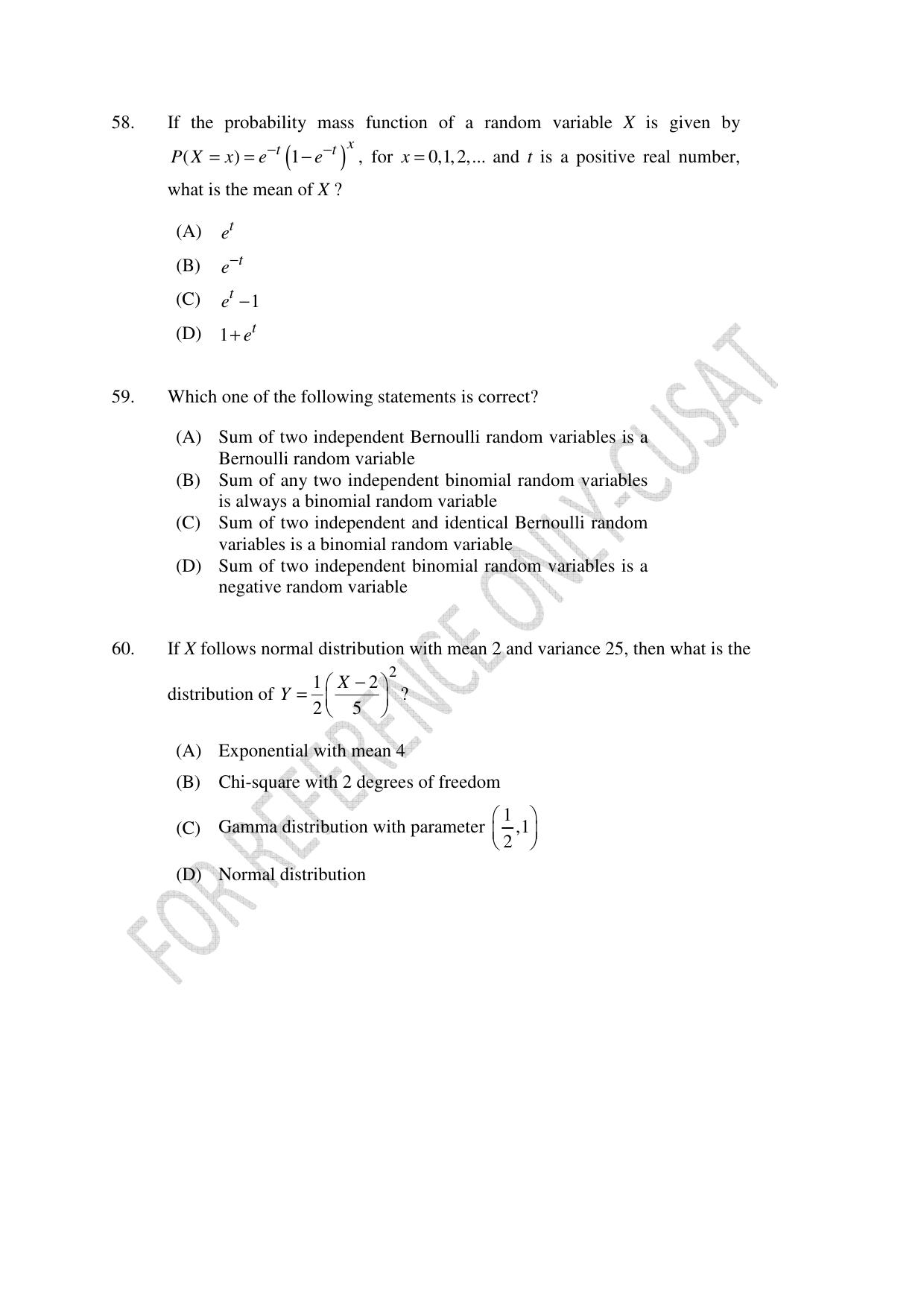 CUSAT CAT 2022 STATISTICS Question Paper - Page 17