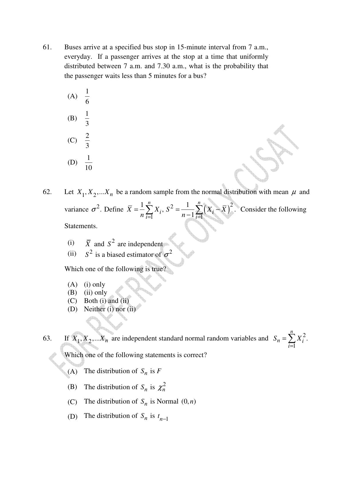 CUSAT CAT 2022 STATISTICS Question Paper - Page 18