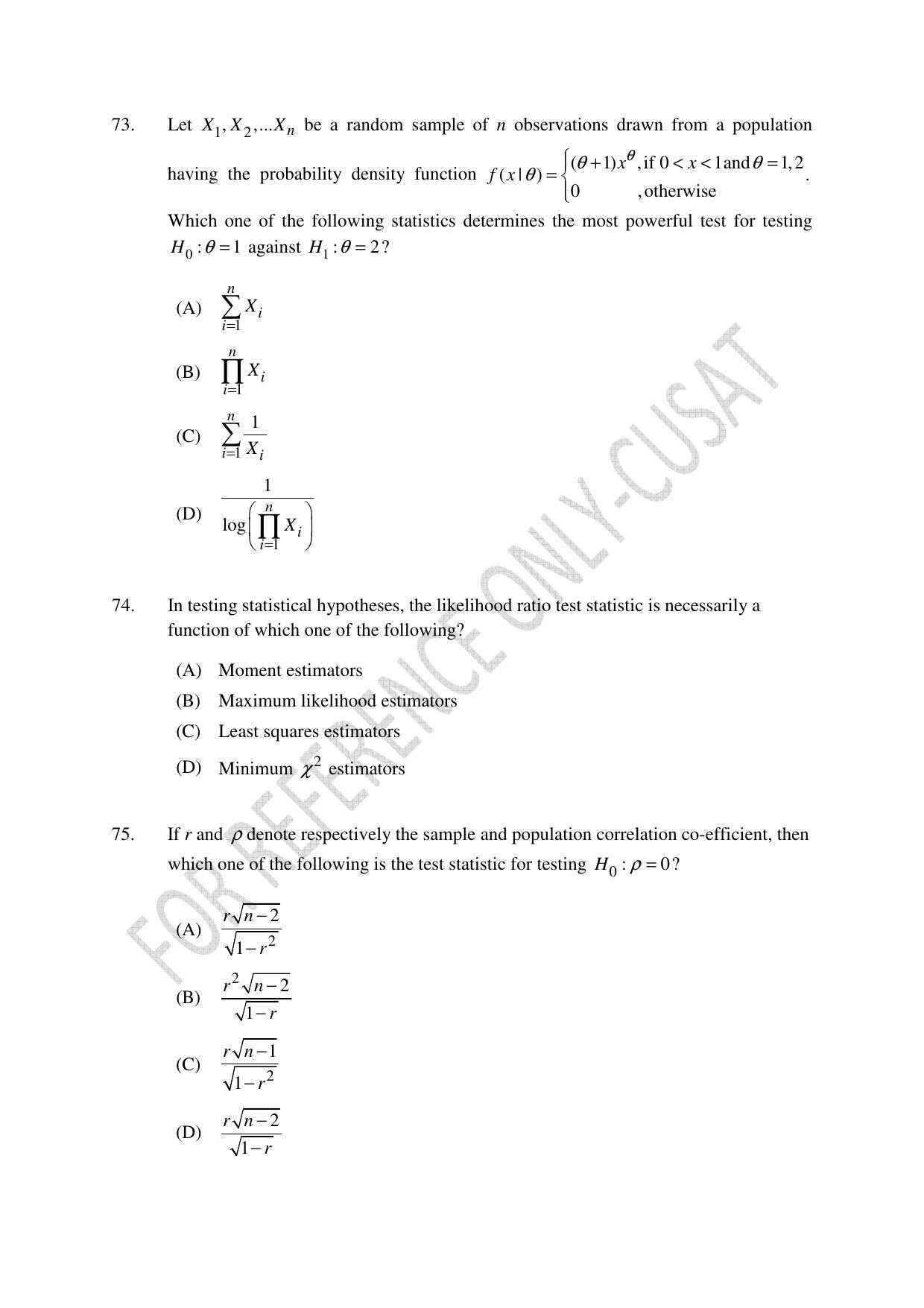 CUSAT CAT 2022 STATISTICS Question Paper - Page 22