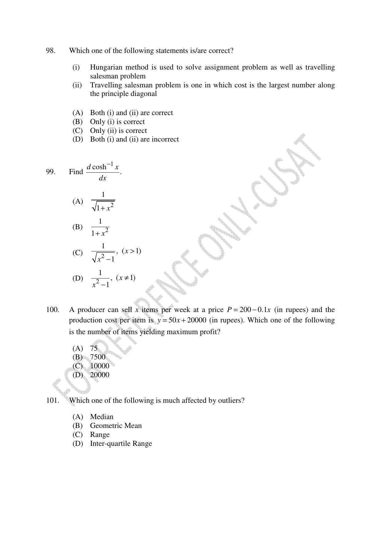 CUSAT CAT 2022 STATISTICS Question Paper - Page 29