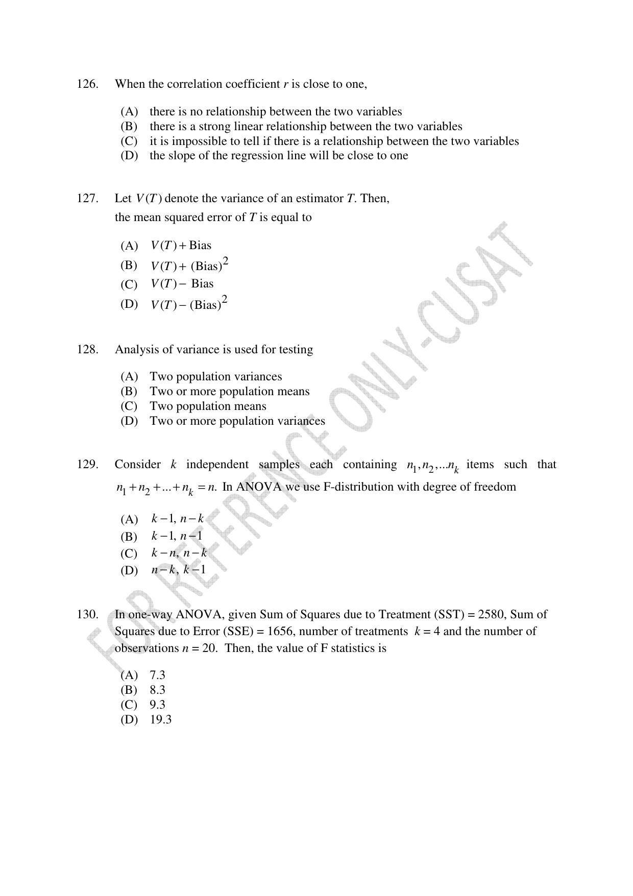 CUSAT CAT 2022 STATISTICS Question Paper - Page 35