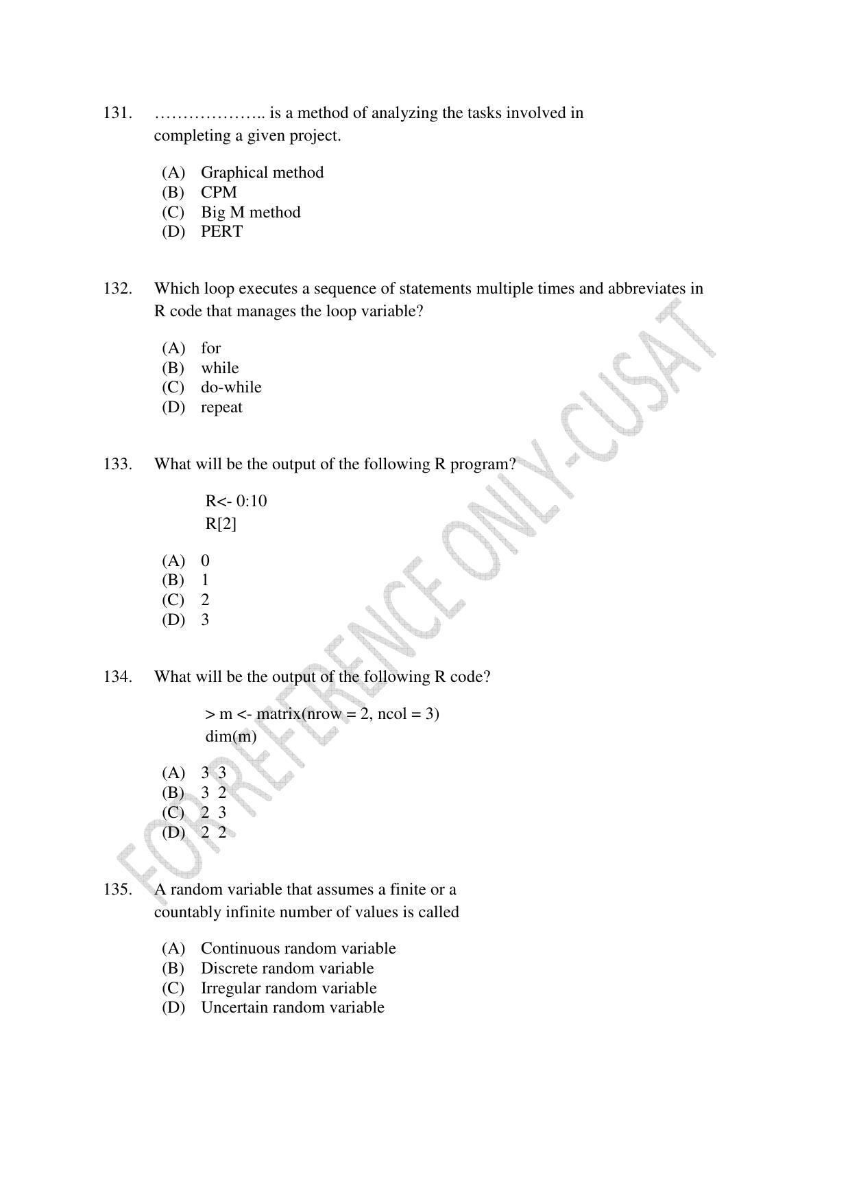 CUSAT CAT 2022 STATISTICS Question Paper - Page 36
