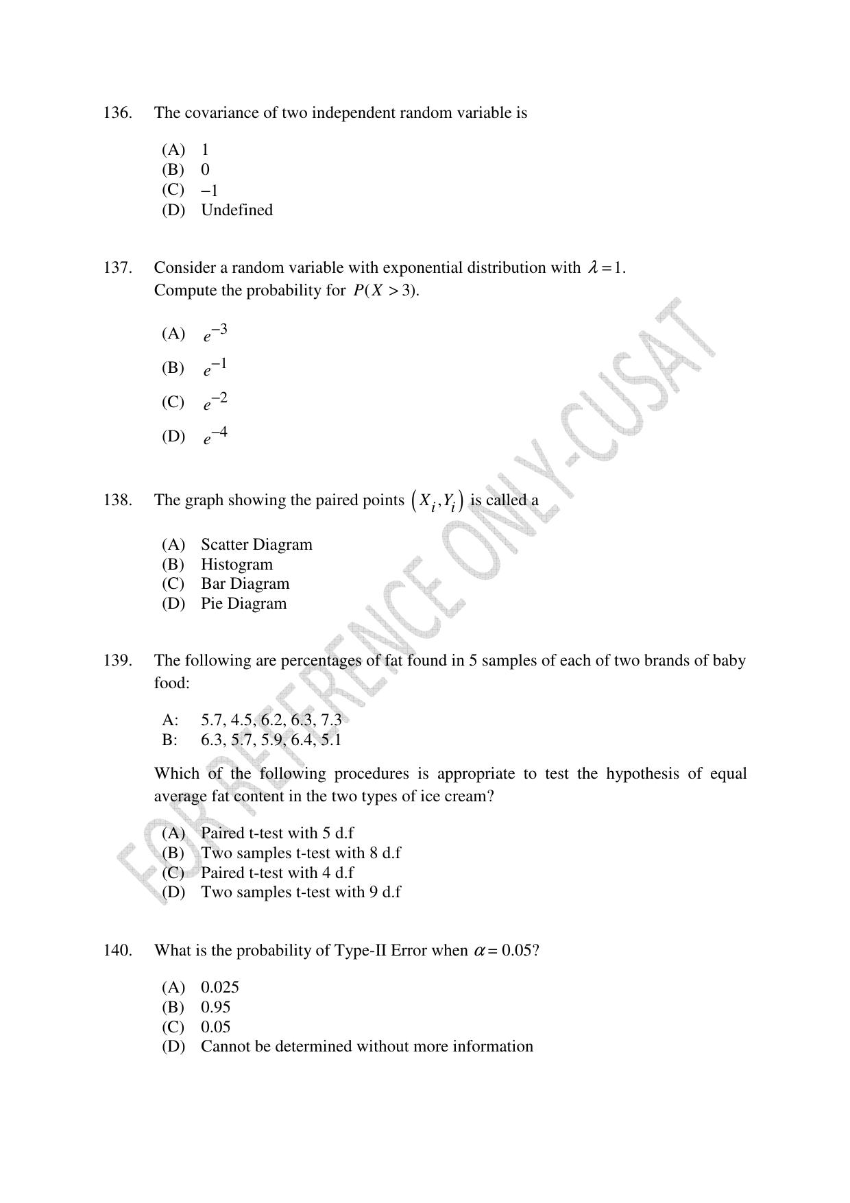 CUSAT CAT 2022 STATISTICS Question Paper - Page 37