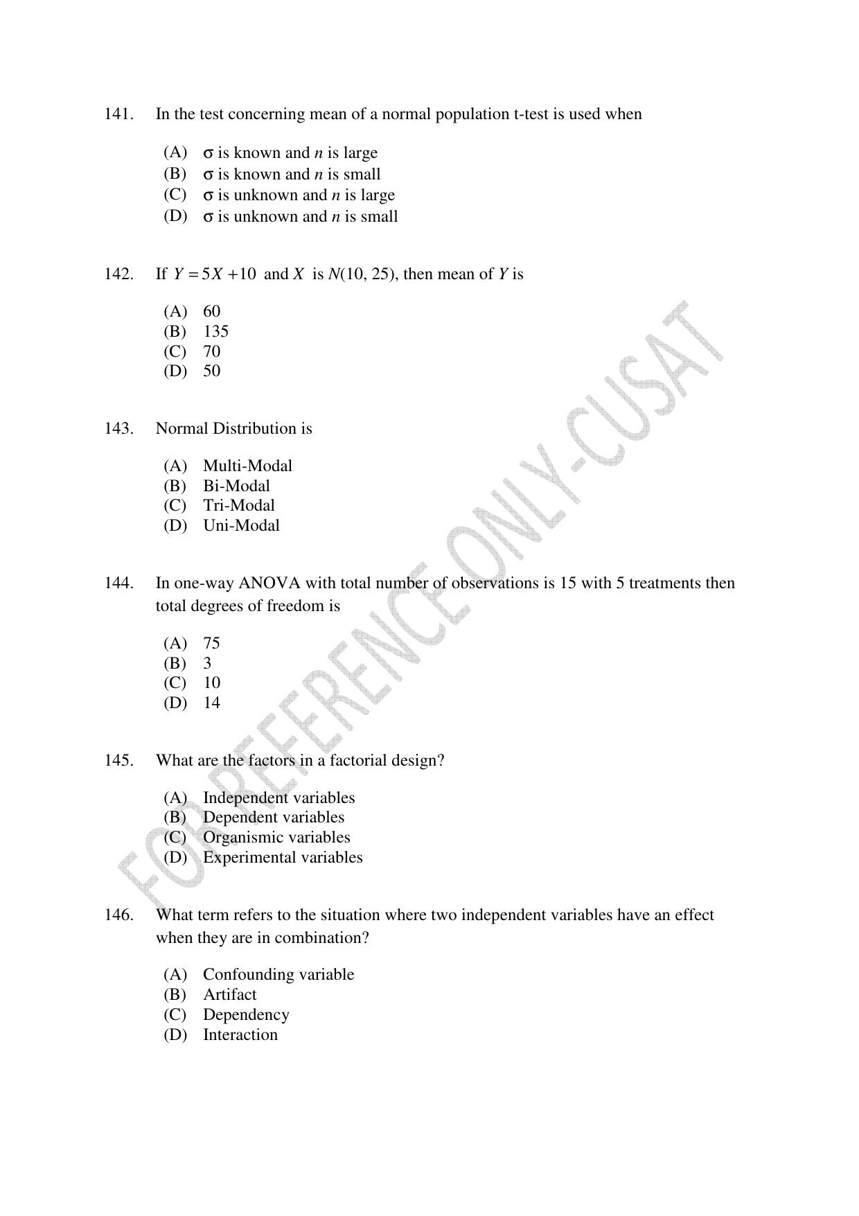 CUSAT CAT 2022 STATISTICS Question Paper - Page 38