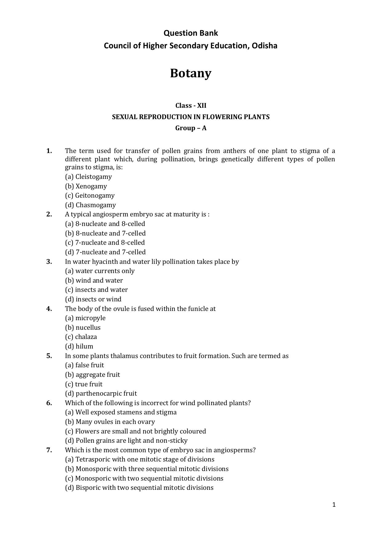 CHSE Odisha Class 12 Botany (1ST PHASE) Question Bank - Page 1