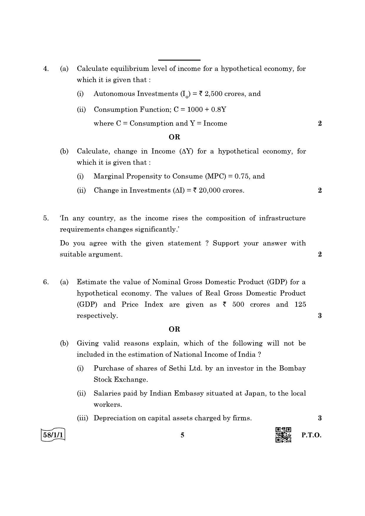 CBSE Class 12 58-1-1 Economics 2022 Question Paper - Page 5