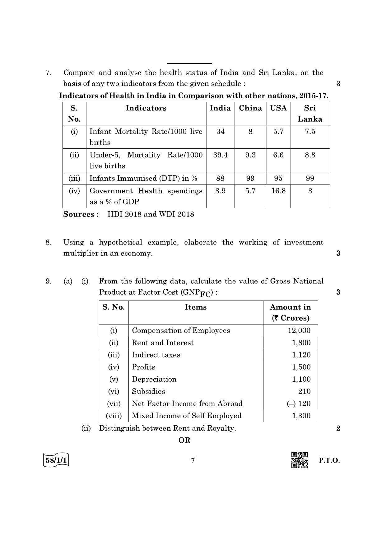 CBSE Class 12 58-1-1 Economics 2022 Question Paper - Page 7