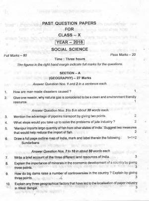 Manipur HSLC 2018 Social Science Question Paper