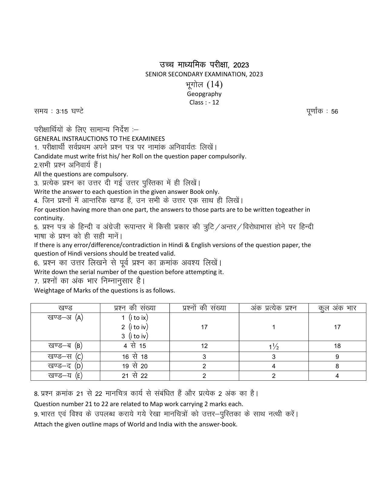 RBSE 2023 CLASS 12 Geography Model Paper - Page 4