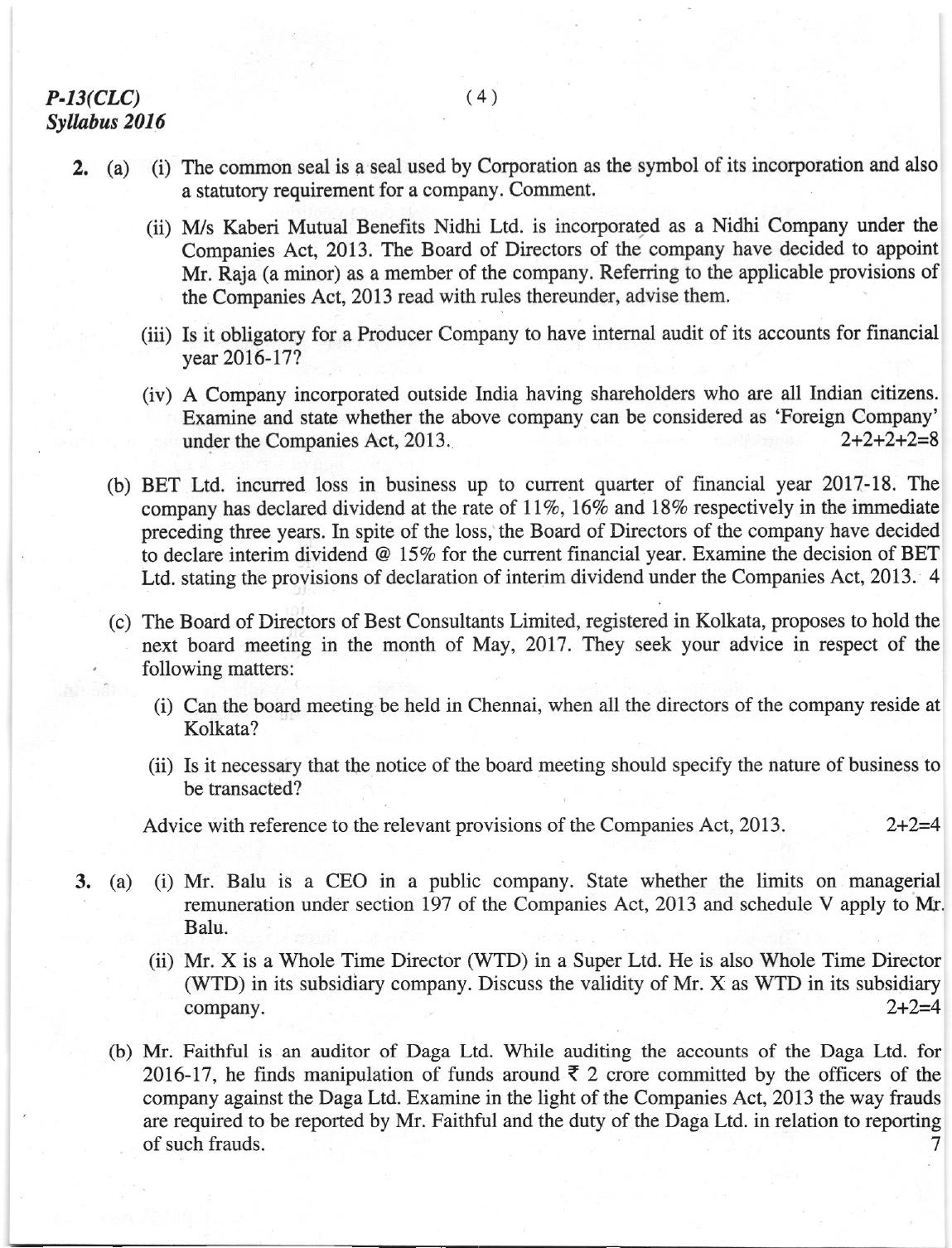 ICMAI Dec 2018 Corporate Laws & Compliance Question Paper (Final) - Page 4