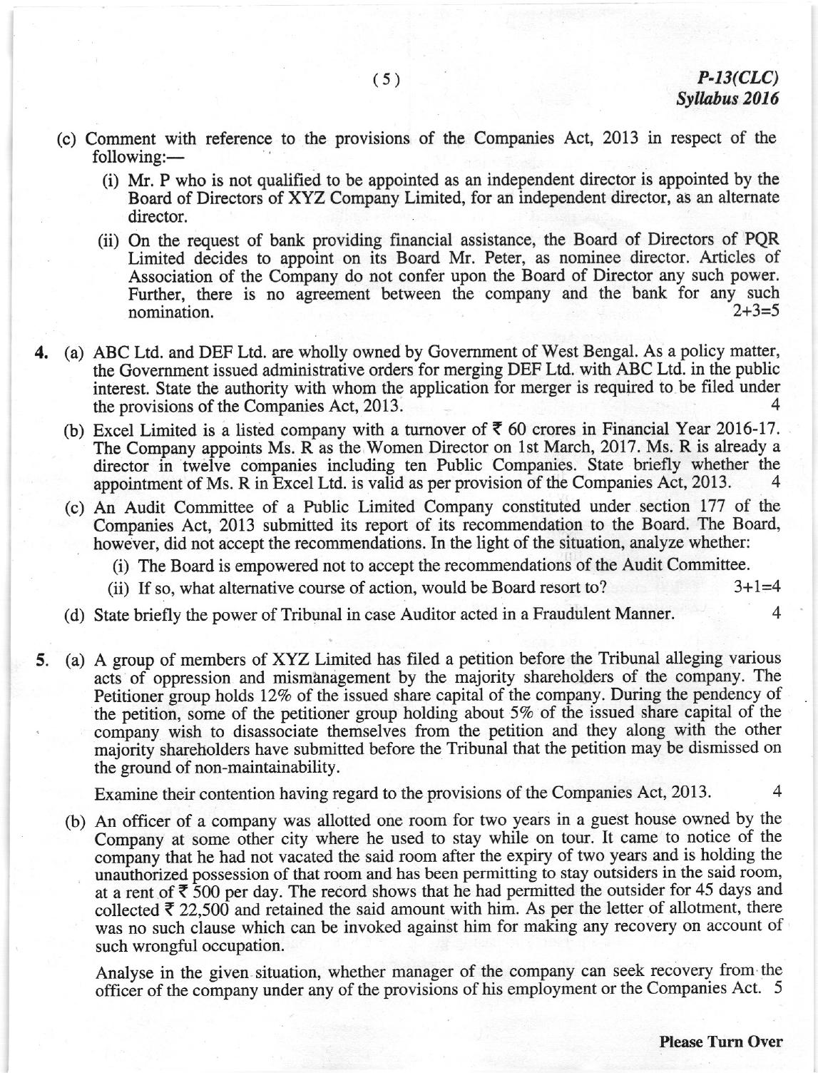 ICMAI Dec 2018 Corporate Laws & Compliance Question Paper (Final) - Page 5