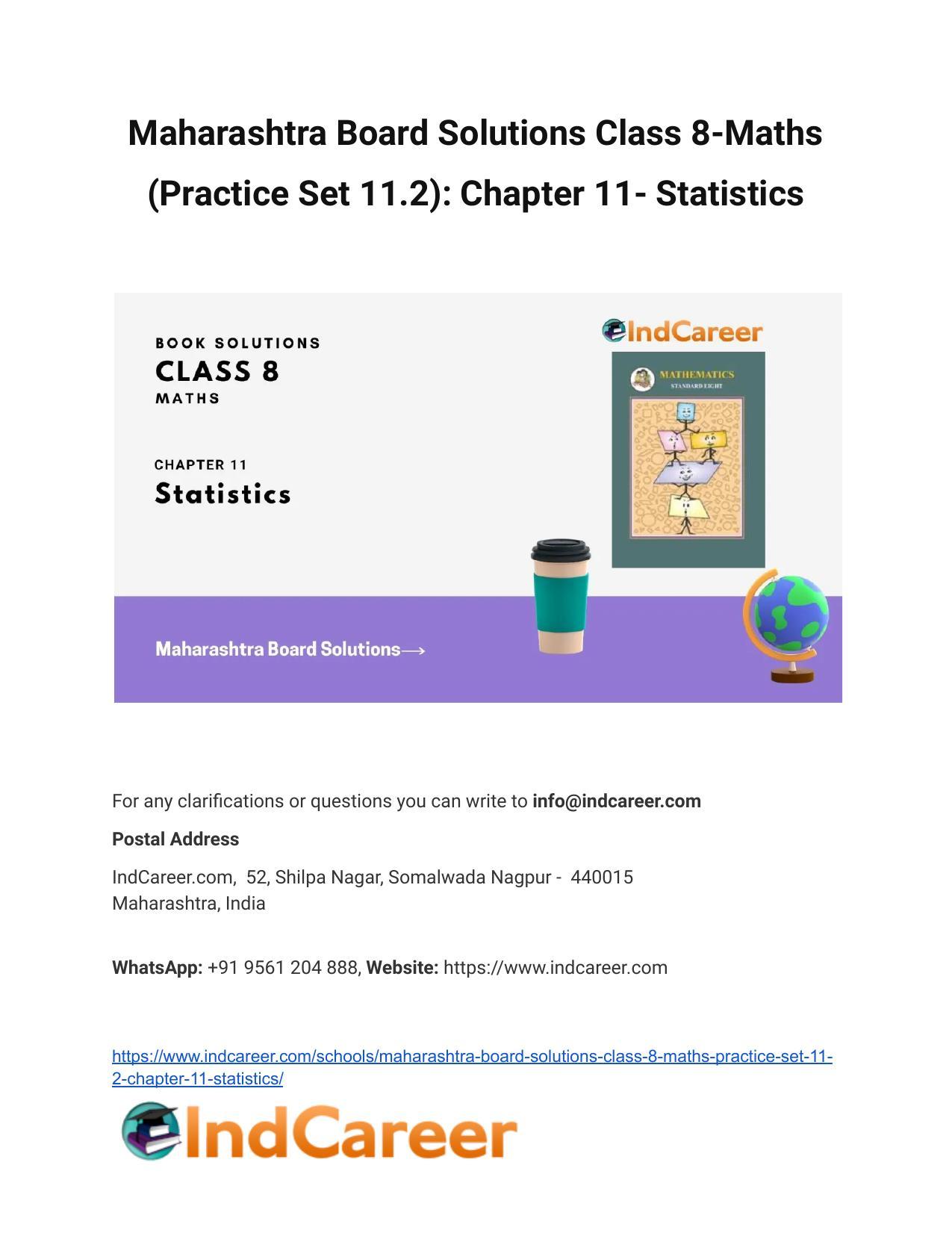 Maharashtra Board Solutions Class 8-Maths (Practice Set 11.2): Chapter 11- Statistics - Page 1