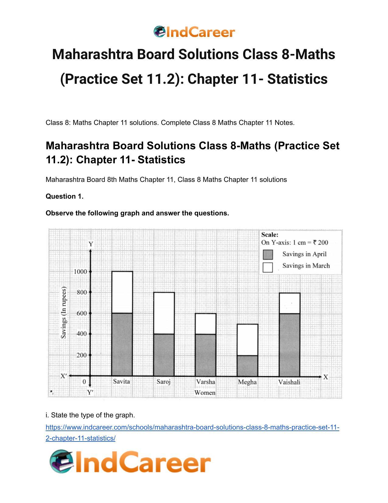 Maharashtra Board Solutions Class 8-Maths (Practice Set 11.2): Chapter 11- Statistics - Page 2