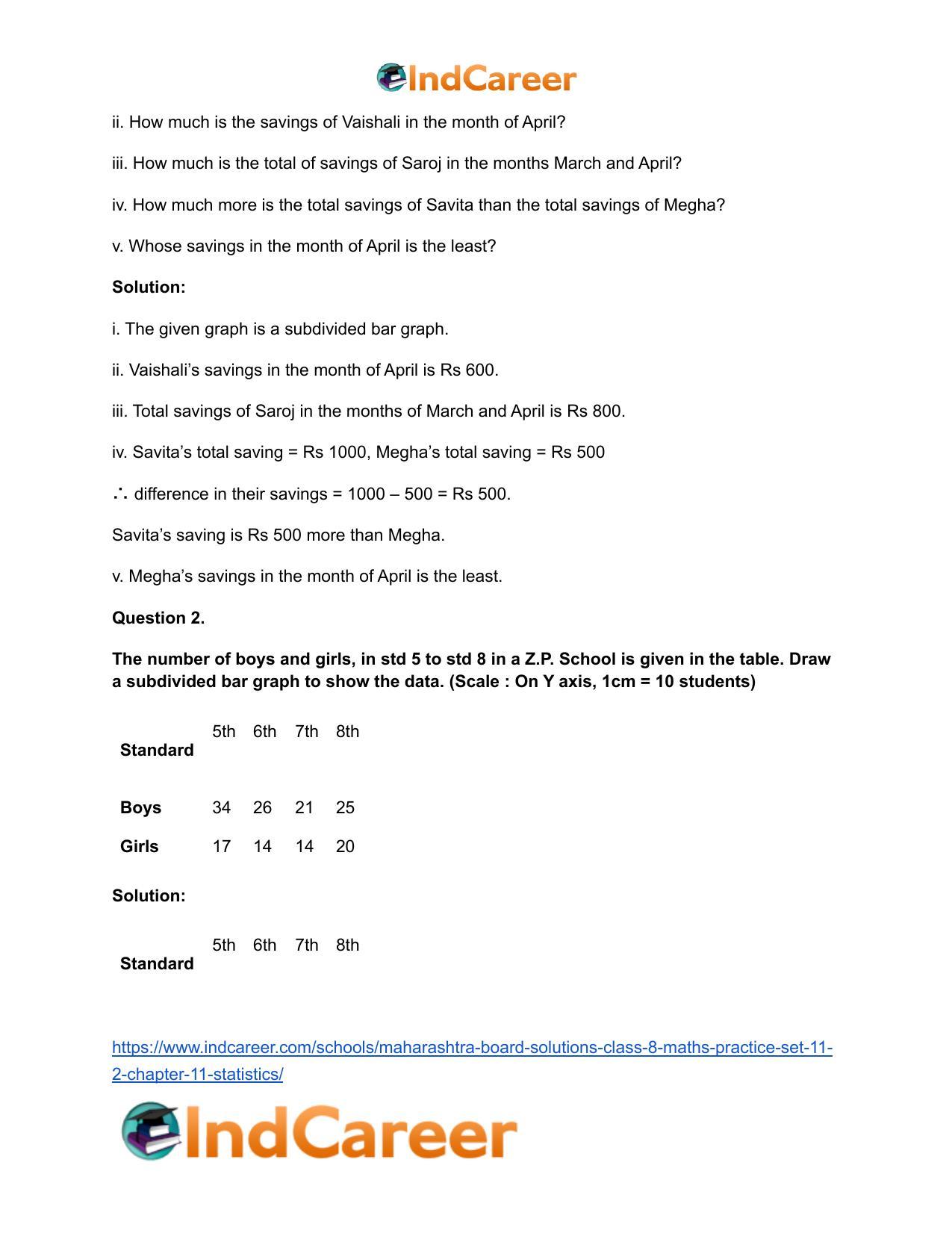 Maharashtra Board Solutions Class 8-Maths (Practice Set 11.2): Chapter 11- Statistics - Page 3