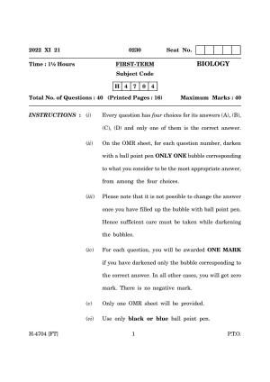 Goa Board Class 12 Biology (November 2022) Question Paper