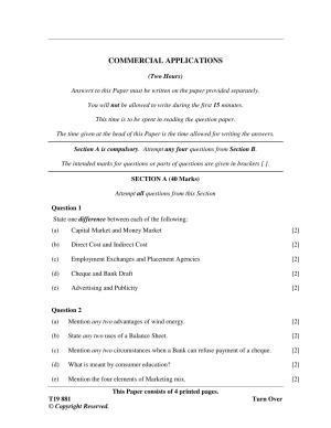 ISC Class 12 2019 Commercial Applications Question Paper