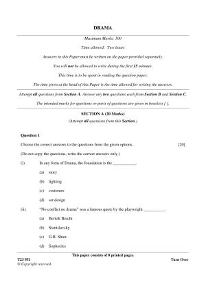 ICSE Class 10 DRAMA 2023 Question Paper