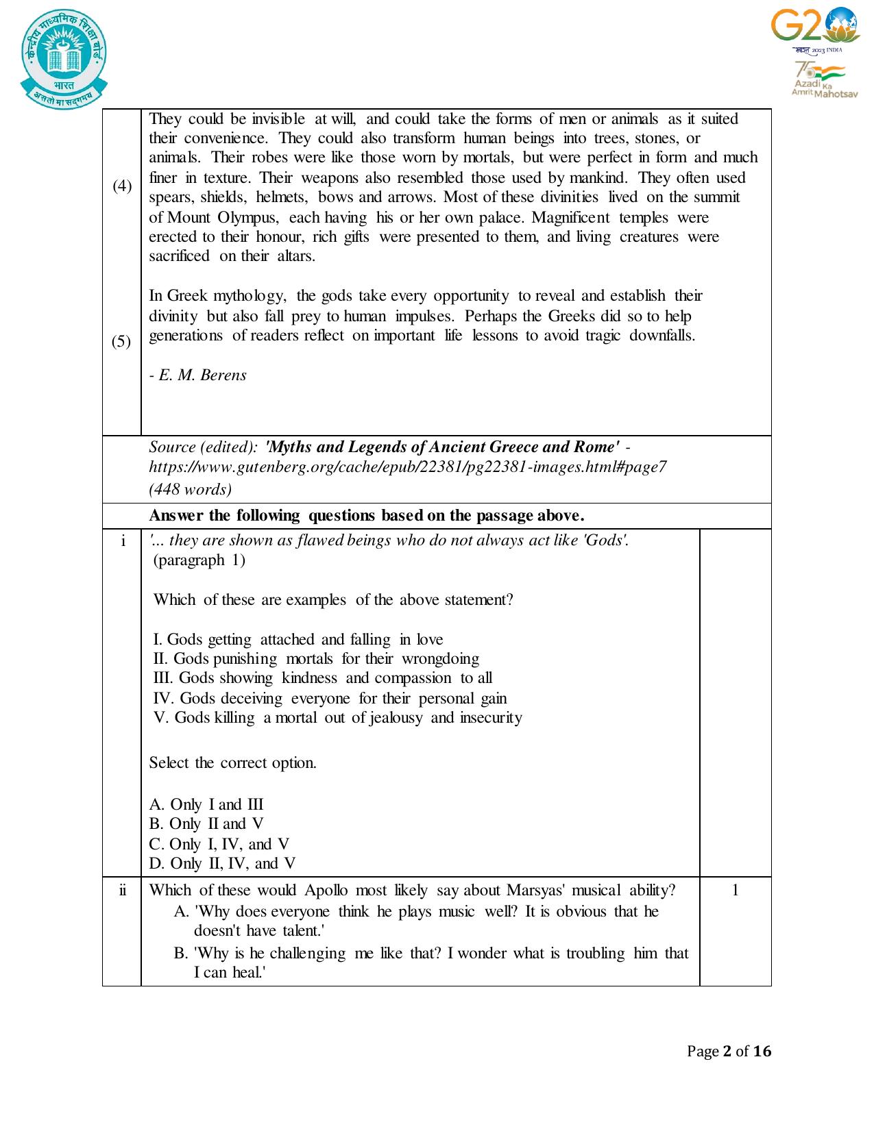 CBSE Class 12 English Core SET 1 Practice Questions 2023-24 - Page 2