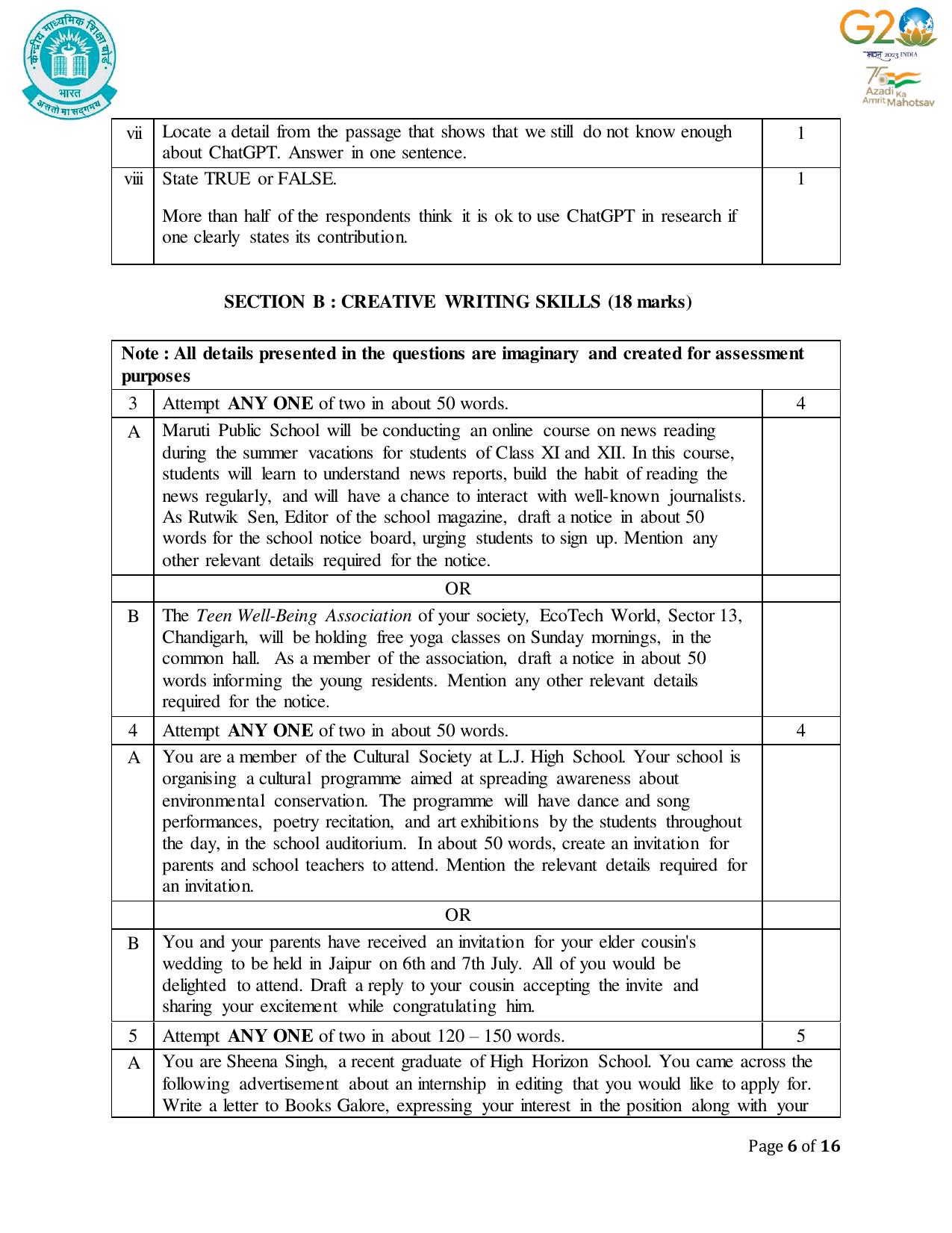 CBSE Class 12 English Core SET 1 Practice Questions 2023-24 - Page 6